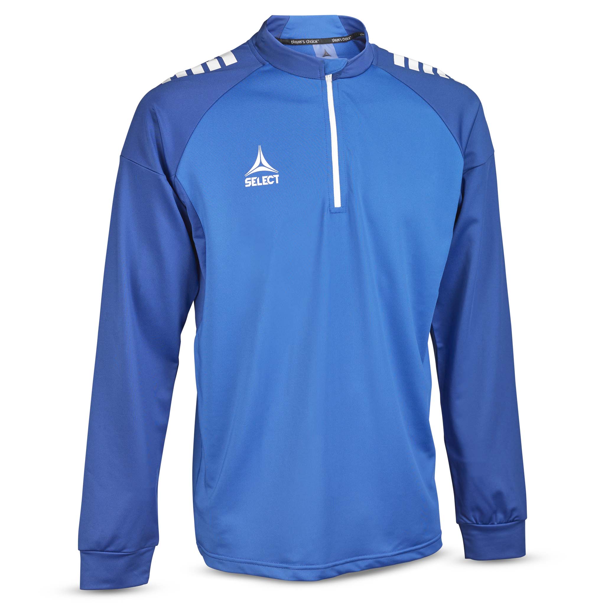 Blå og hvit Training sweat 1/2 zip Spain v25, kamp- og treningstøy, sett forfra