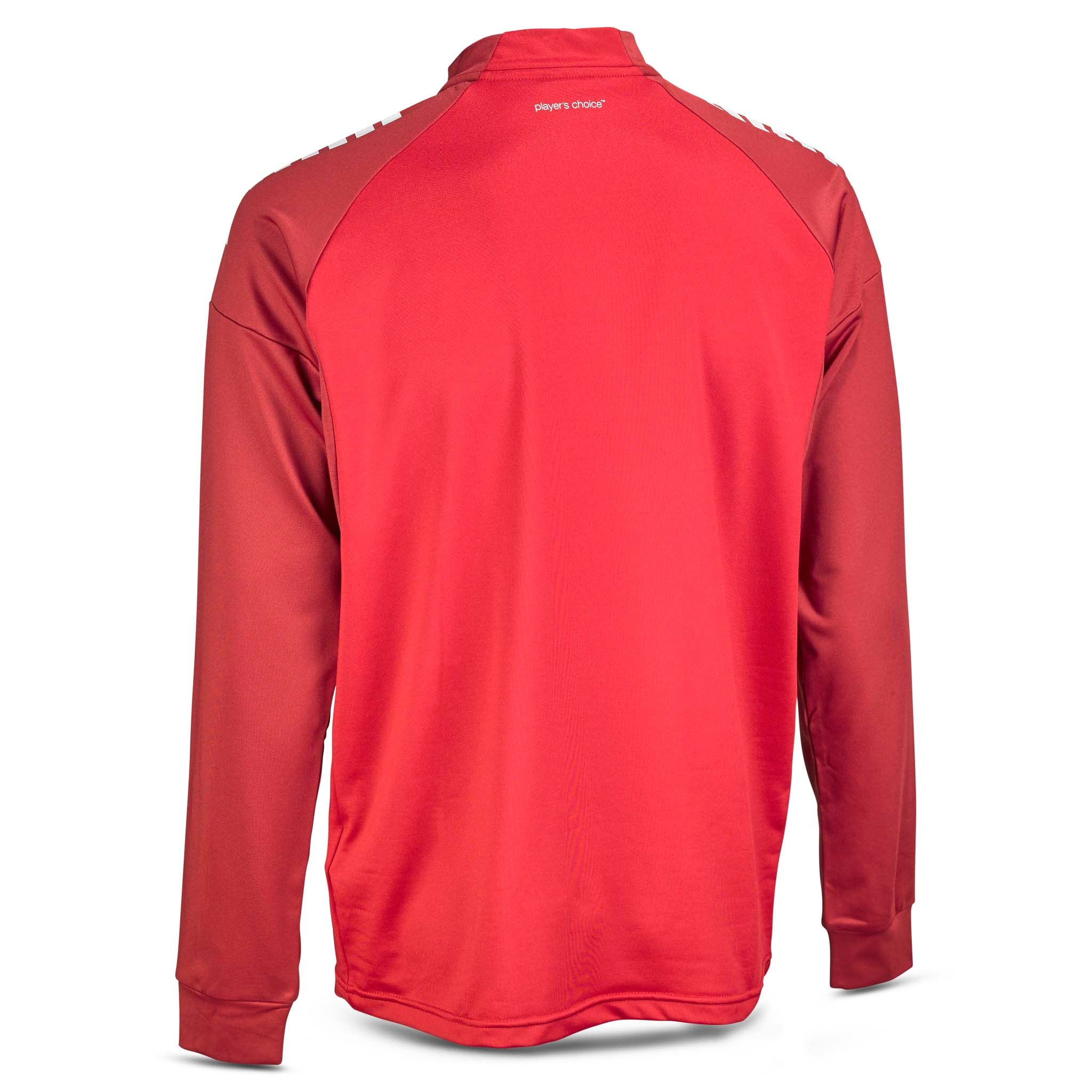 Bakside av rød Training sweat 1/2 zip Spain v25, Match & Training wear, i to røde nyanser.