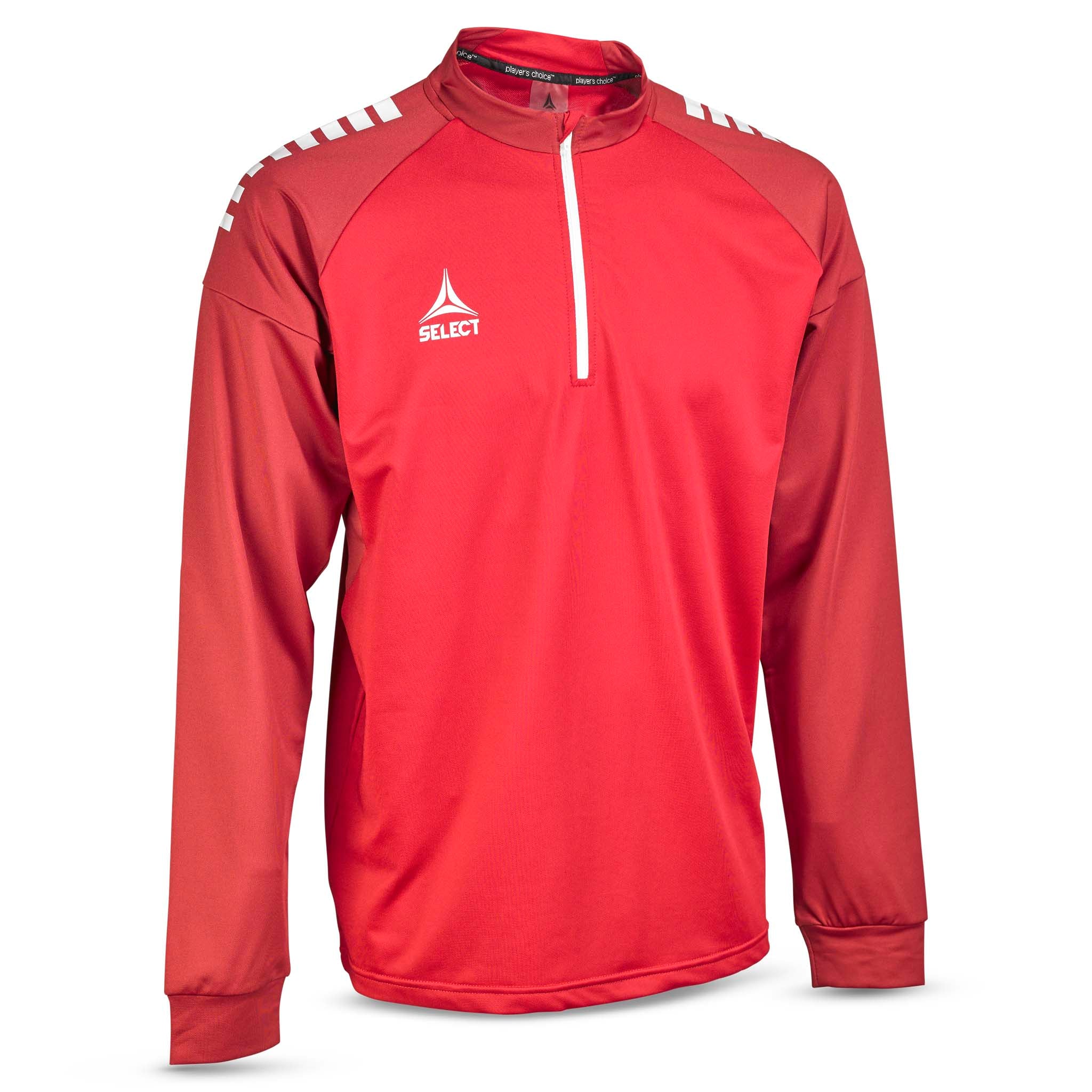 Forside av rød Training sweat 1/2 zip Spain v25, Kamp- og treningstøy, med hvit glidelås og skulderdetaljer