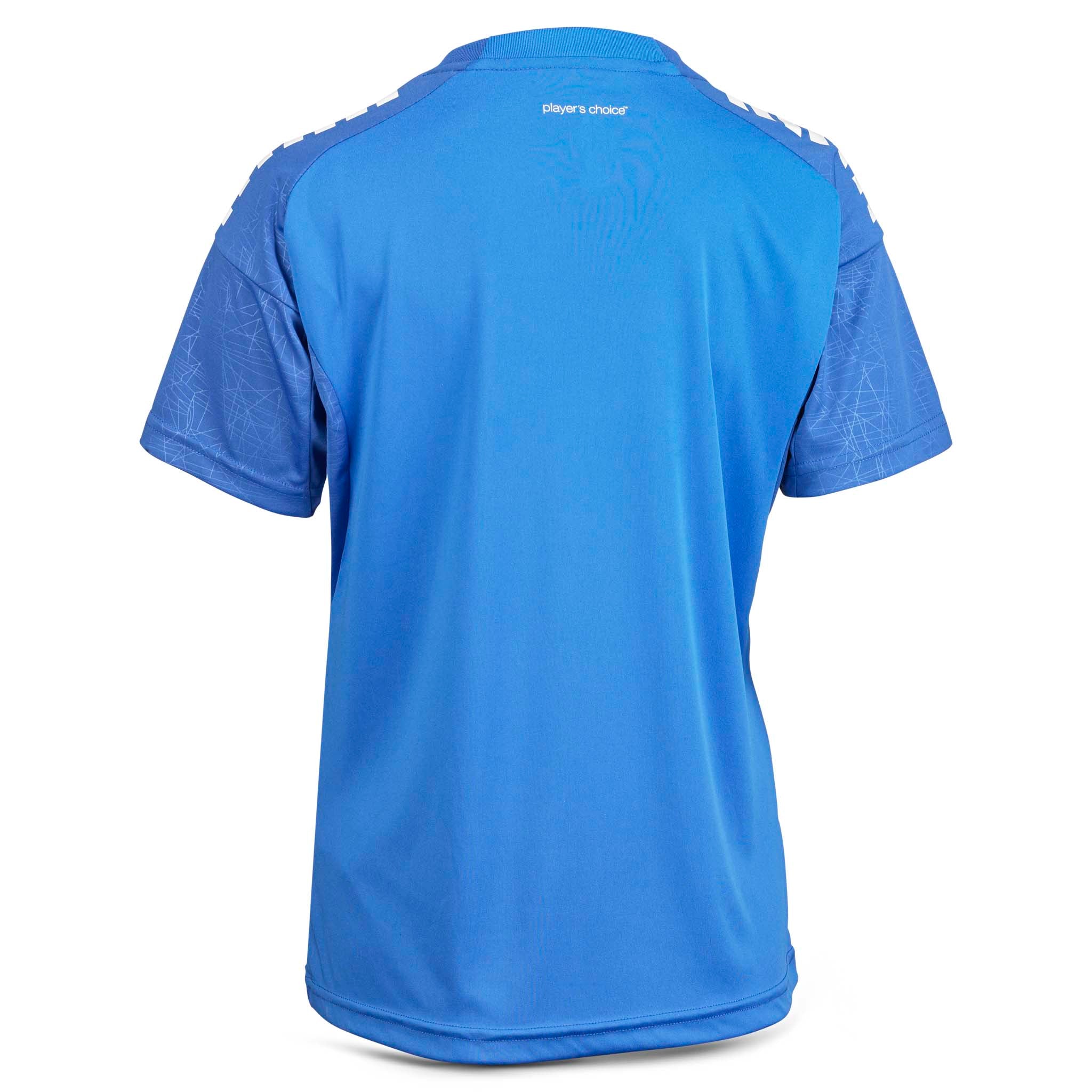 Bakside av blå Player shirt S/S Spain woman v25, Match & Training wear fotballtrøye med strukturerte skuldre