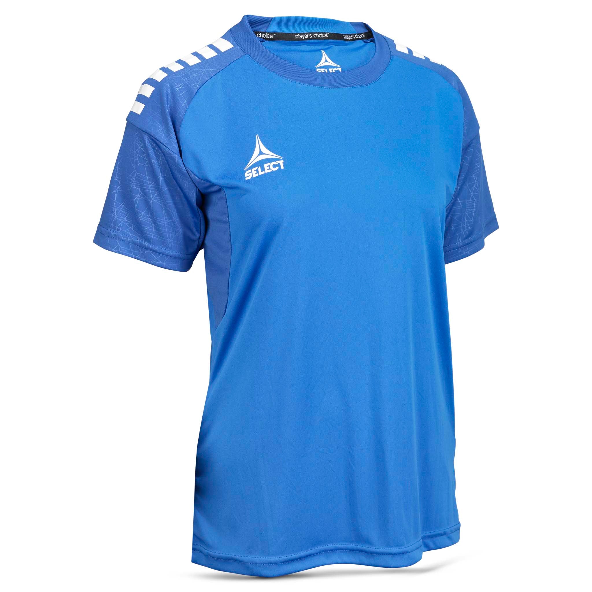 Blå Player shirt S/S Spain woman v25, Match & Training wear, hvit skulderdetalj, fotball, sett forfra