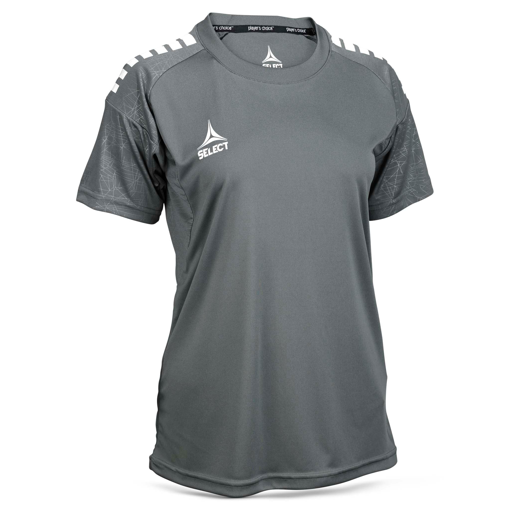 Grå Player shirt S/S Spain woman v25, hvit skulderdetalj, Match & Training wear, sett forfra
