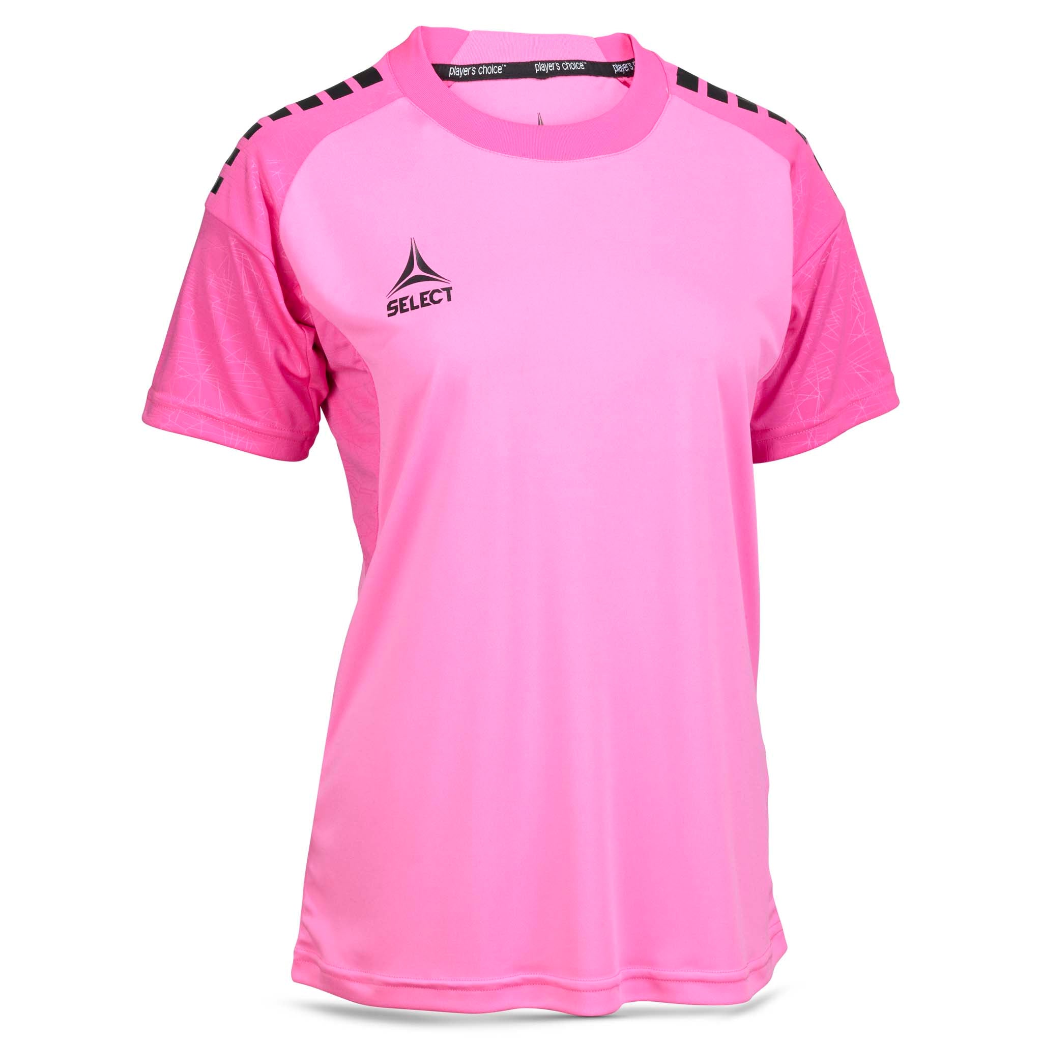Forside av rosa og sort Player shirt S/S Spain woman v25, Match & Training wear, fotball