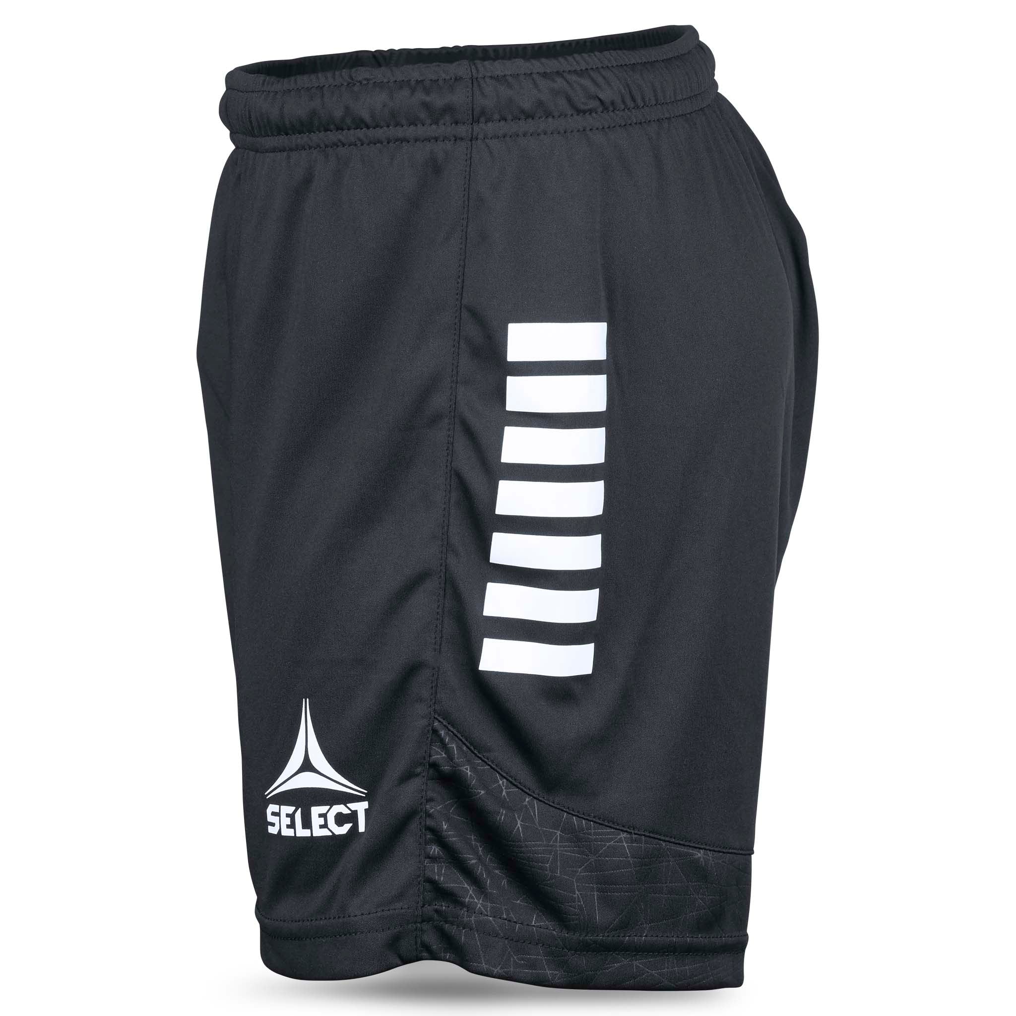Svarte Player shorts Spain woman v25, sett fra høyre side, hvite striper og logo, Match & Training wear fotball