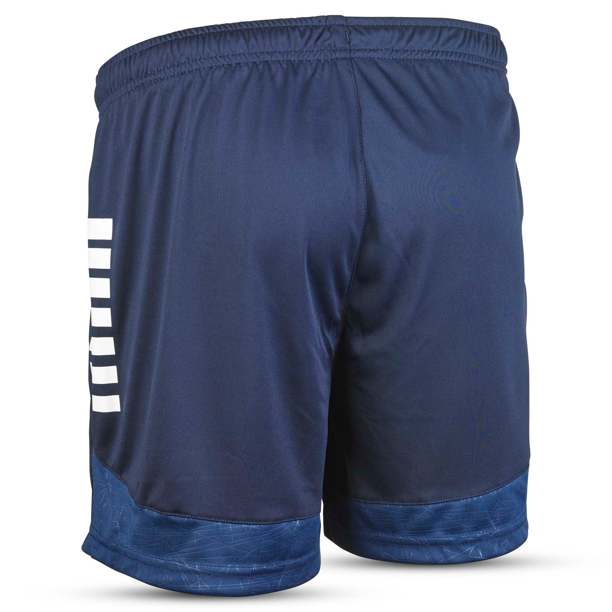 Marineblå og hvite Player shorts Spain woman v25, Match & Training wear, bakside med hvit stripete detalj.