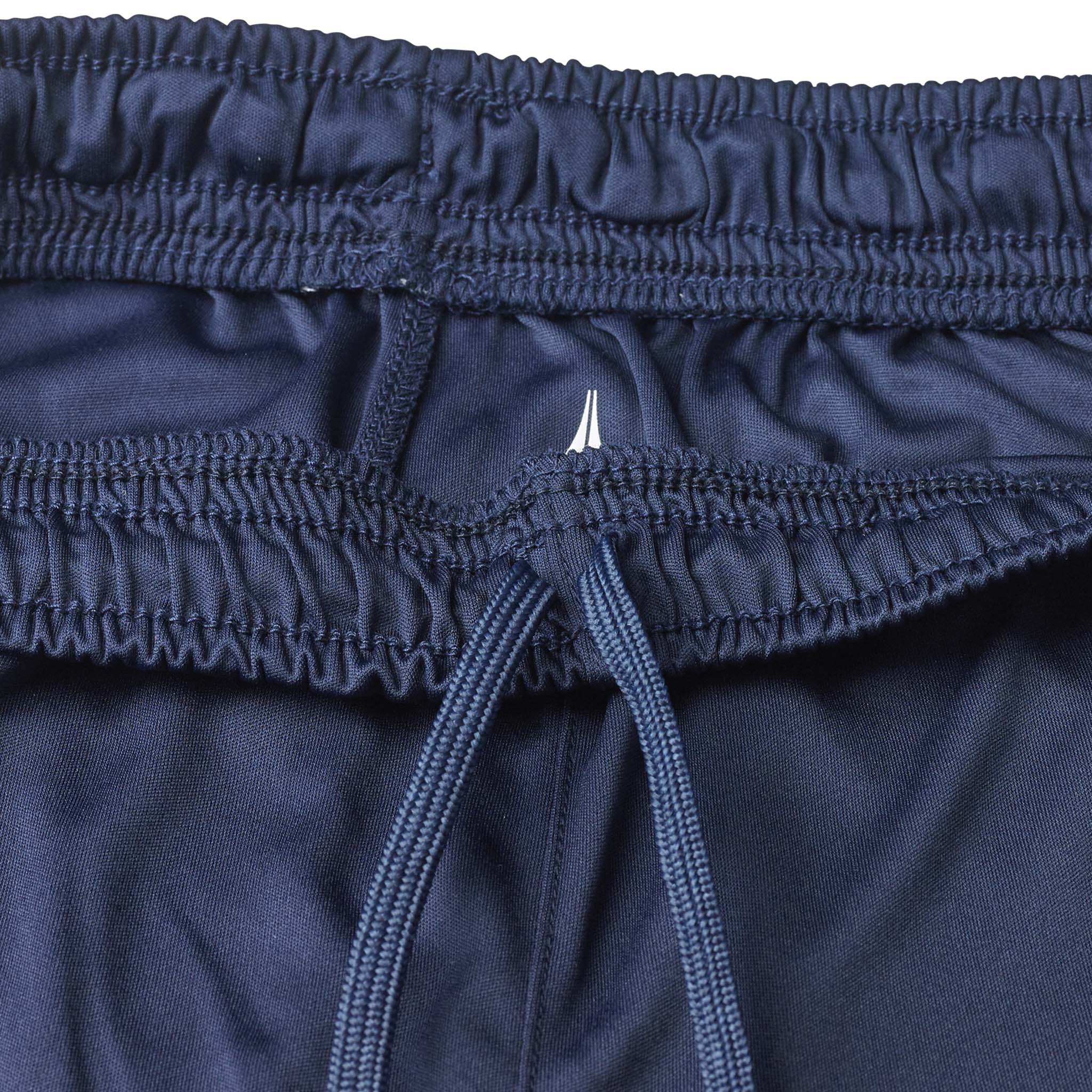 Nærbilde av marineblå Player shorts Spain woman v25, fotball Match & Training wear, med hvit snor og strikk i livet.
