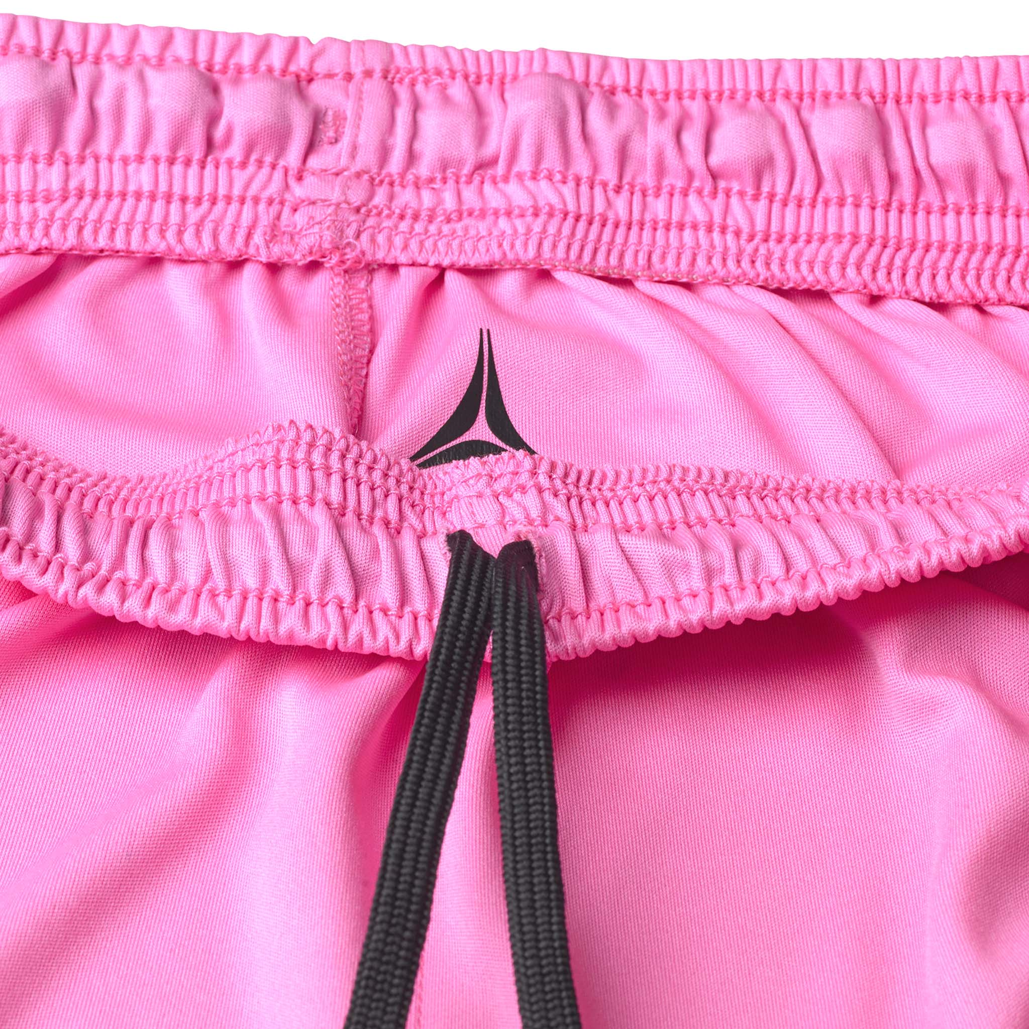 Nærbilde av rosa Player shorts Spain woman v25, Match & Training wear, med svart snor og logo.