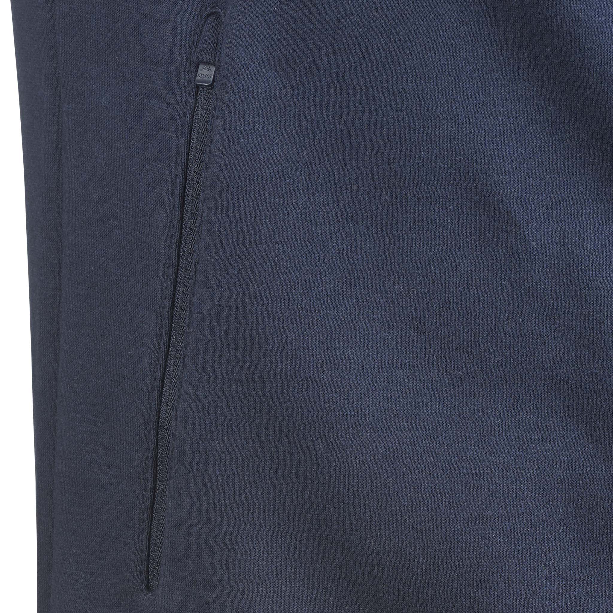Nærbilde av marineblå Zip hoodie Oxford v25 fritidsklær med detalj av sidelomme med glidelås