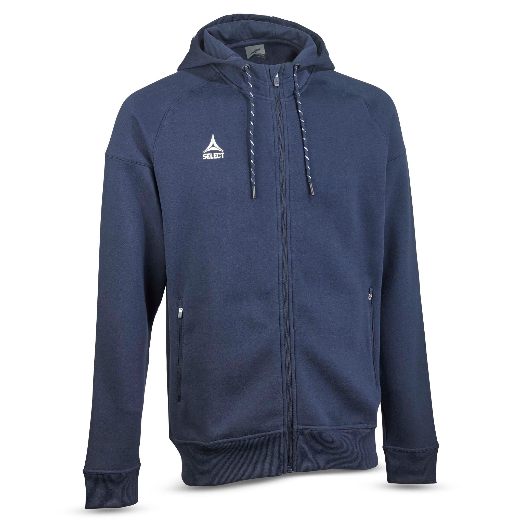 Marineblå Zip hoodie Oxford v25, fritidsklær, forside med glidelås og hette.
