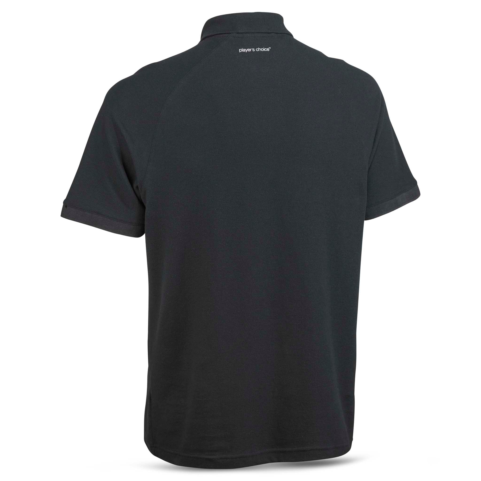 Svart Polo t-skjorte Oxford v25, fritidsklær, sett bakfra med krage og korte ermer.