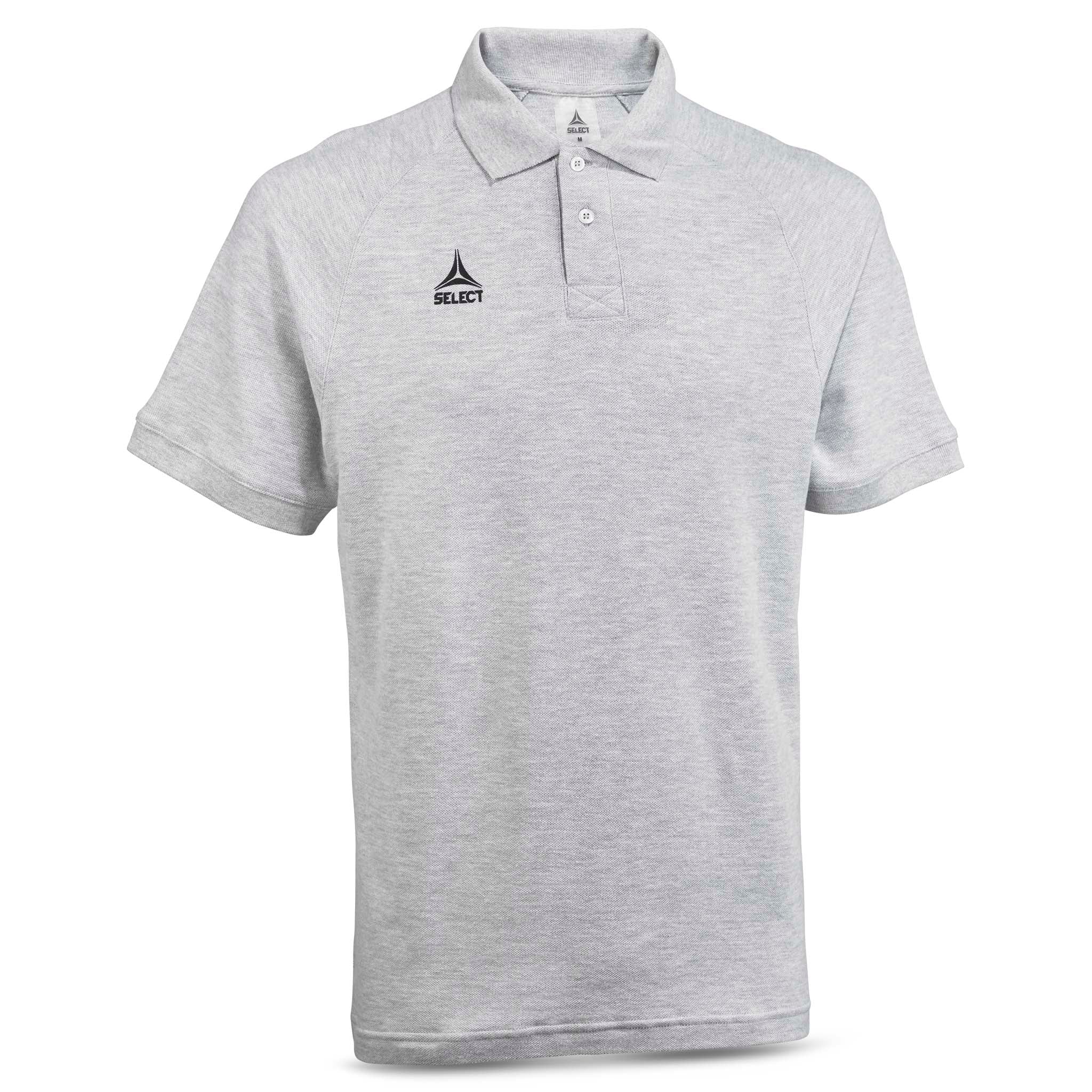 Forside av grå Polo t-shirt Oxford v25, fritidsklær, med krage og knapper.
