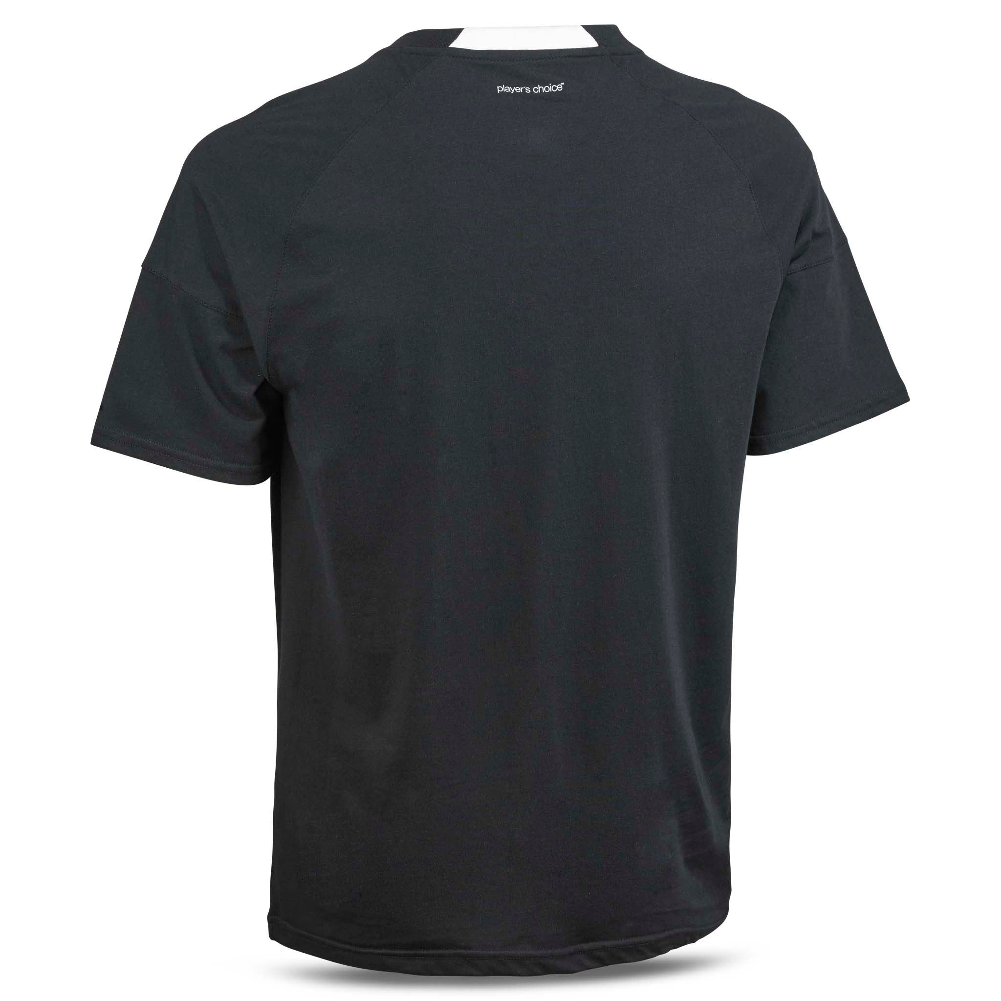 Svart T-Shirt Oxford v25 fritidsklær, bakside med hvit kragedetalj.