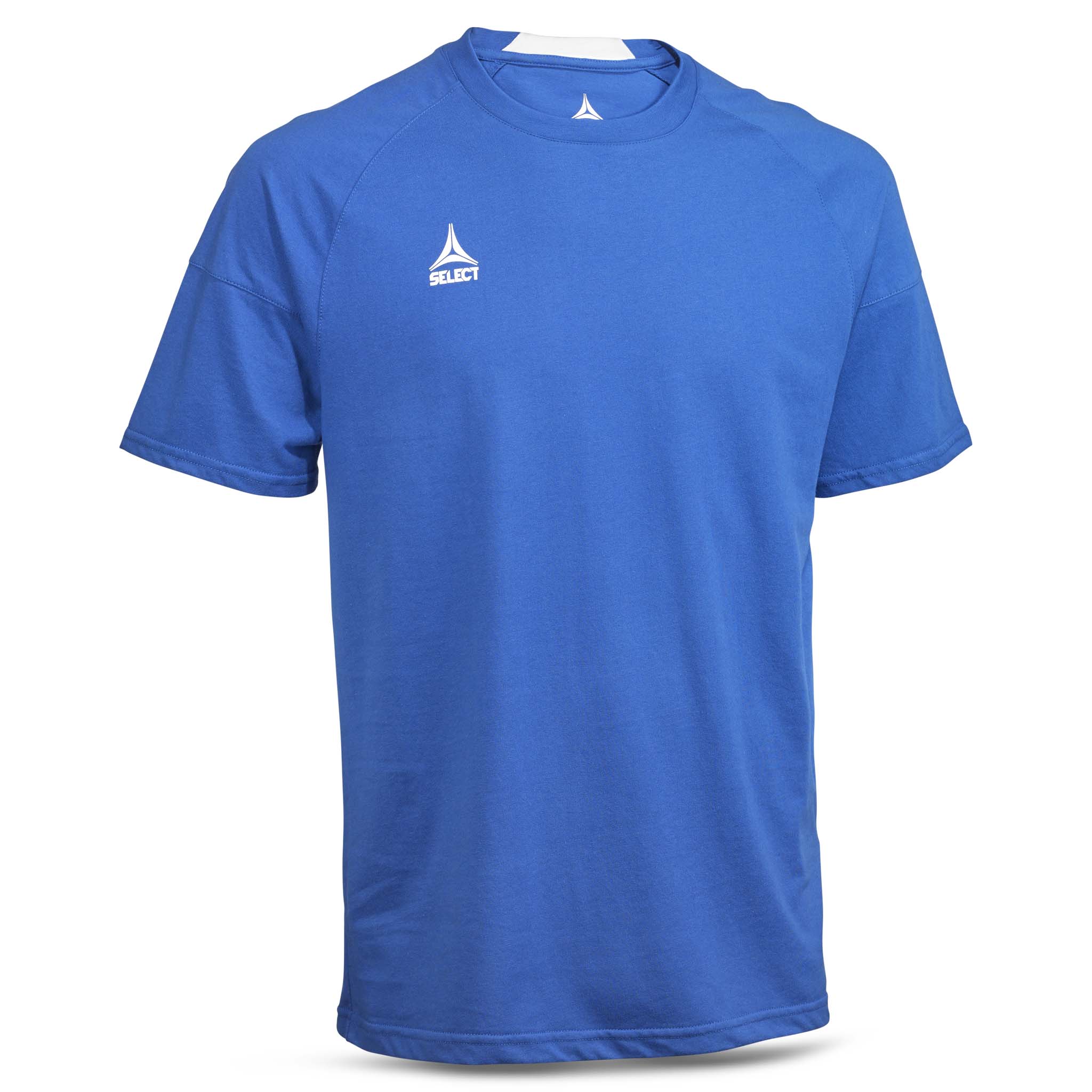 Blå T-Shirt Oxford v25 fritidsklær, sett forfra med hvit logo på brystet.