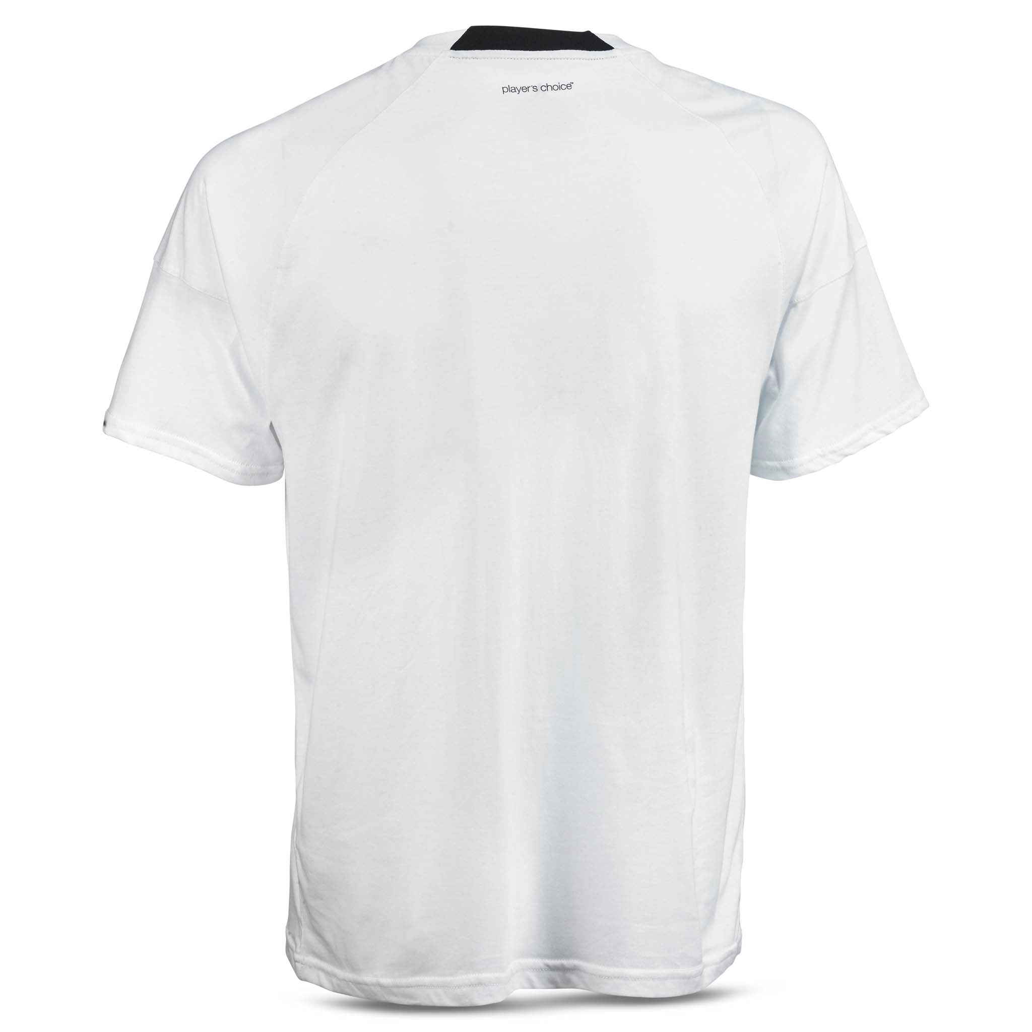Hvit T-Shirt Oxford v25 fritidsklær, sett bakfra med svart kragedetalj.