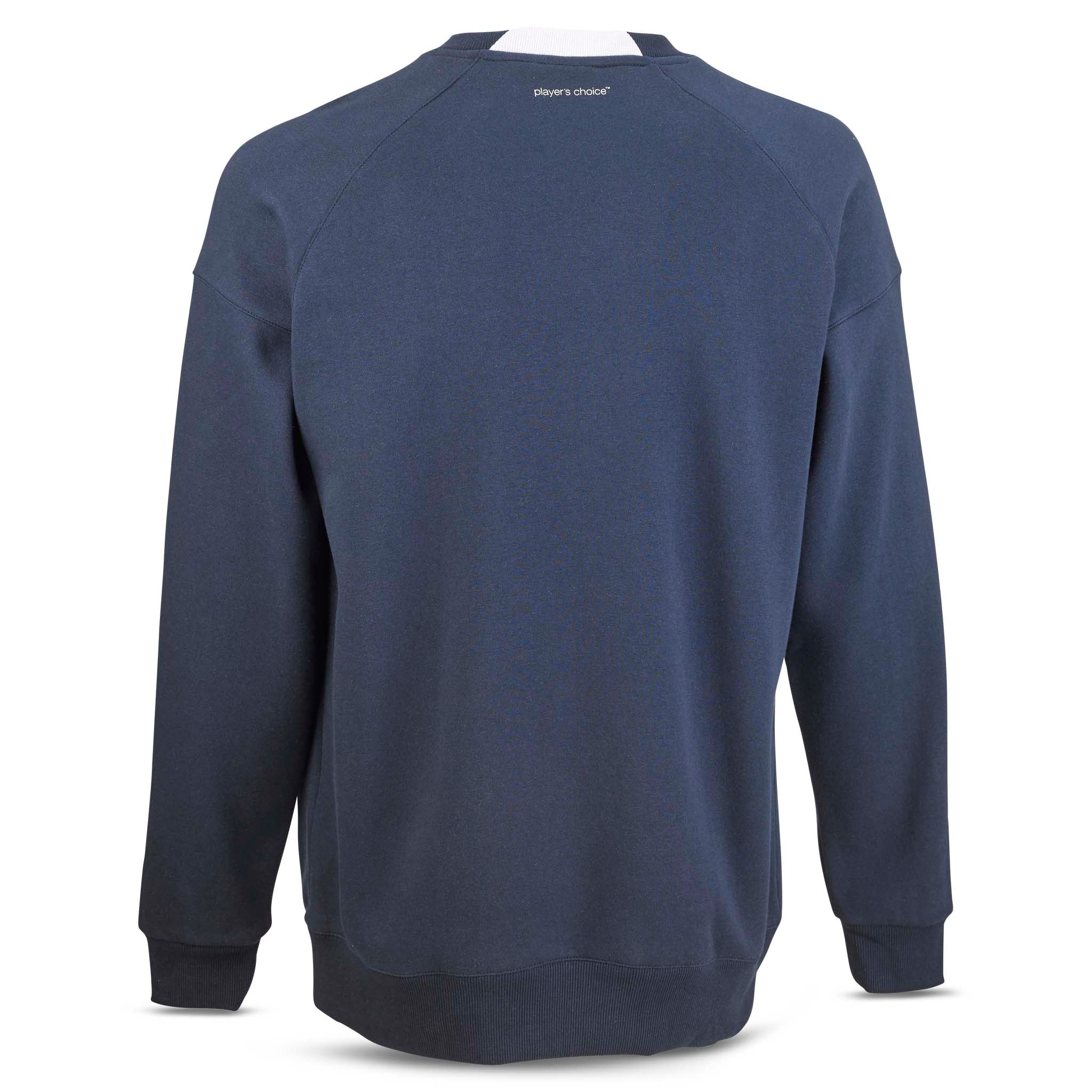 Marineblå Sweat Oxford v25 fritidsklær, sett bakfra med hvit halsdetalj.