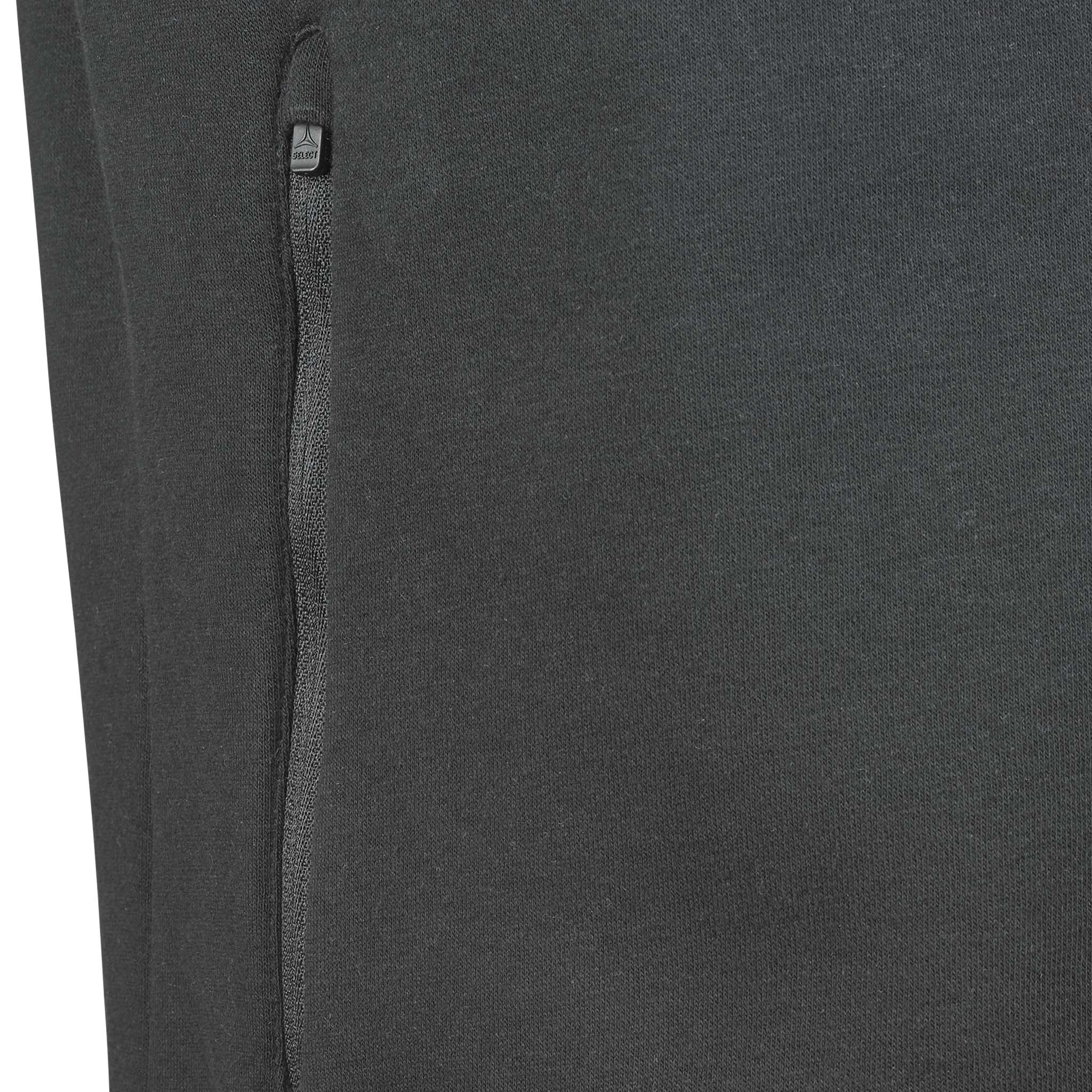 Nærbilde av sort Zip jacket Oxford v25 fritidsklær med glidelåslomme og mørkegrå stoffstruktur.