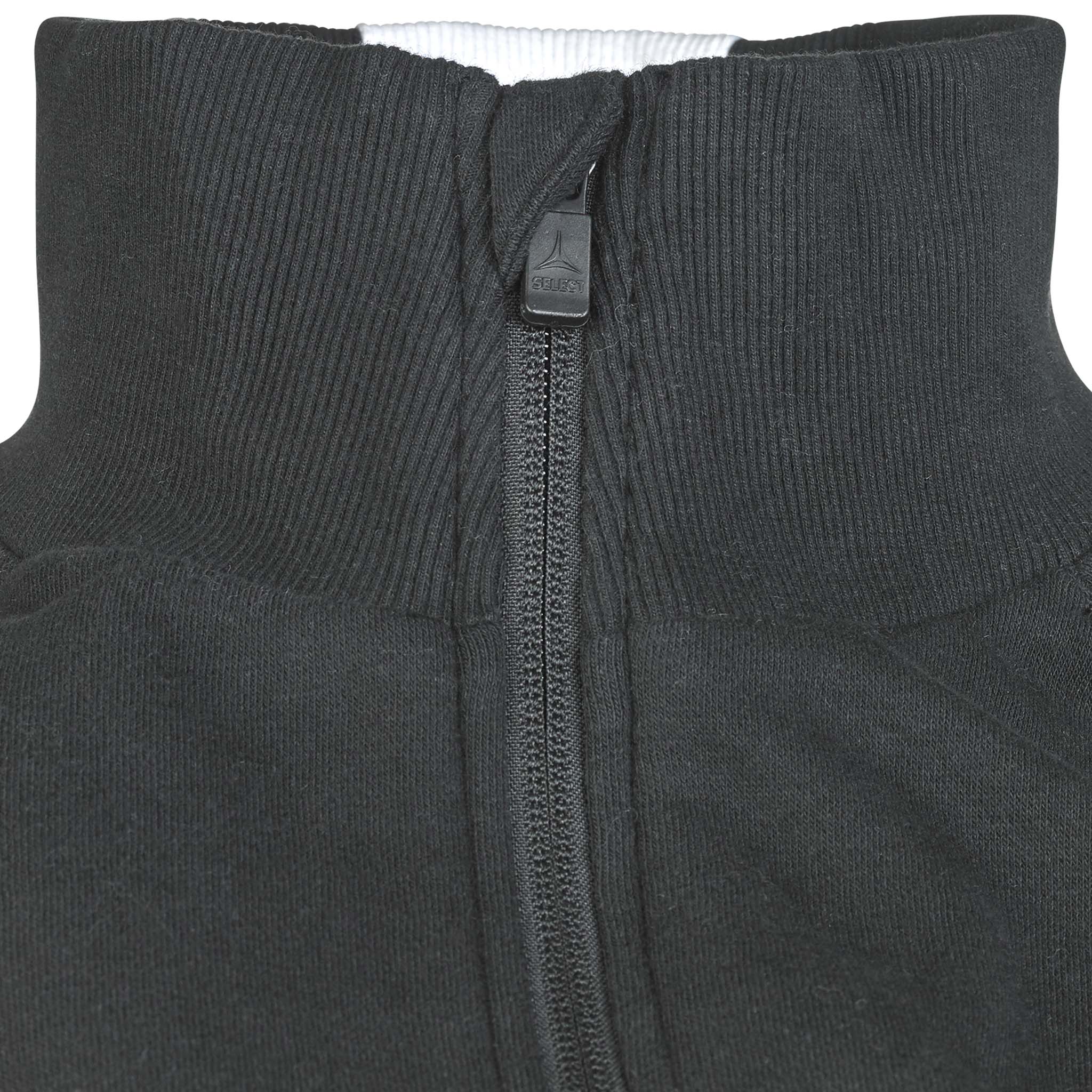 Nærbilde av sort Zip jacket Oxford v25 fritidsklær med ribbet krage og glidelåsdetalj