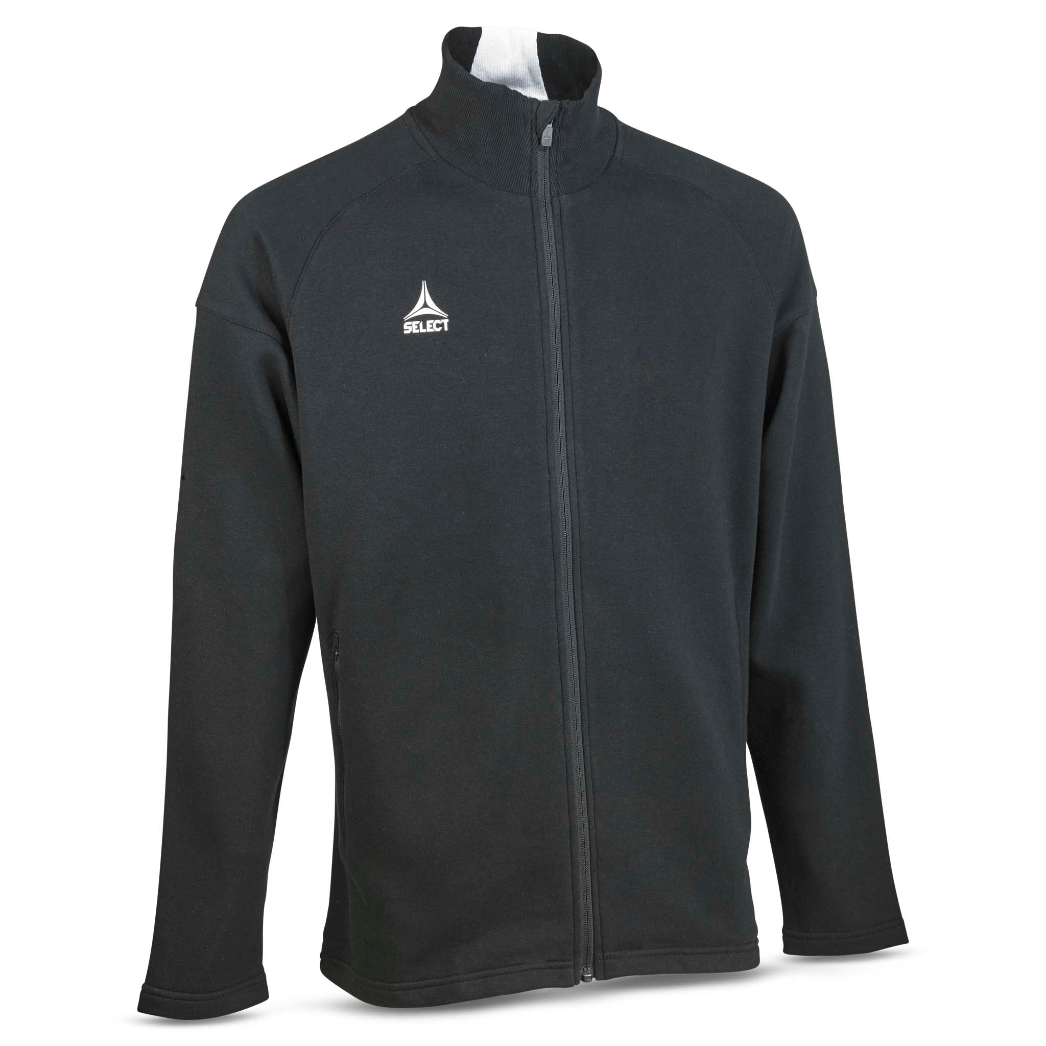 Svart Zip jacket Oxford v25 fritidsklær, sett forfra med glidelås og hvit logo