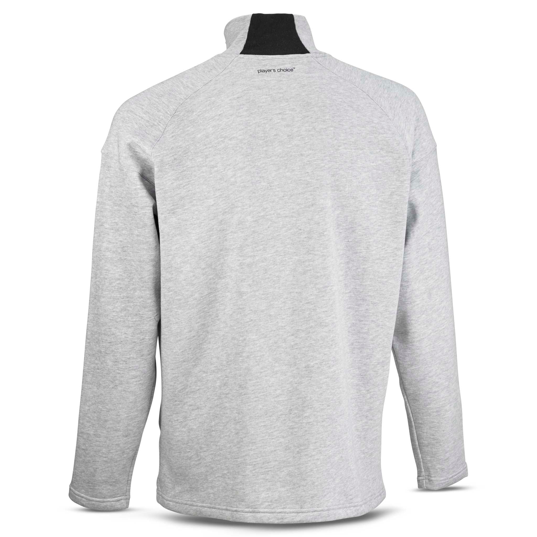 Grå Zip jacket Oxford v25, fritidsklær, sett bakfra med svart kragedetalj.
