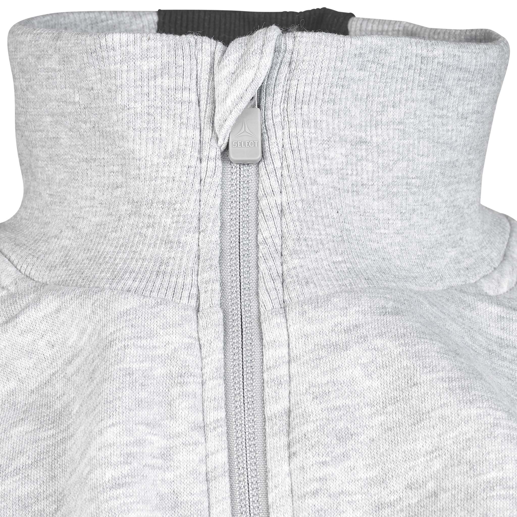 Nærbilde av grå Zip jacket Oxford v25 fritidsklær, viser krage og glidelåsdetalj