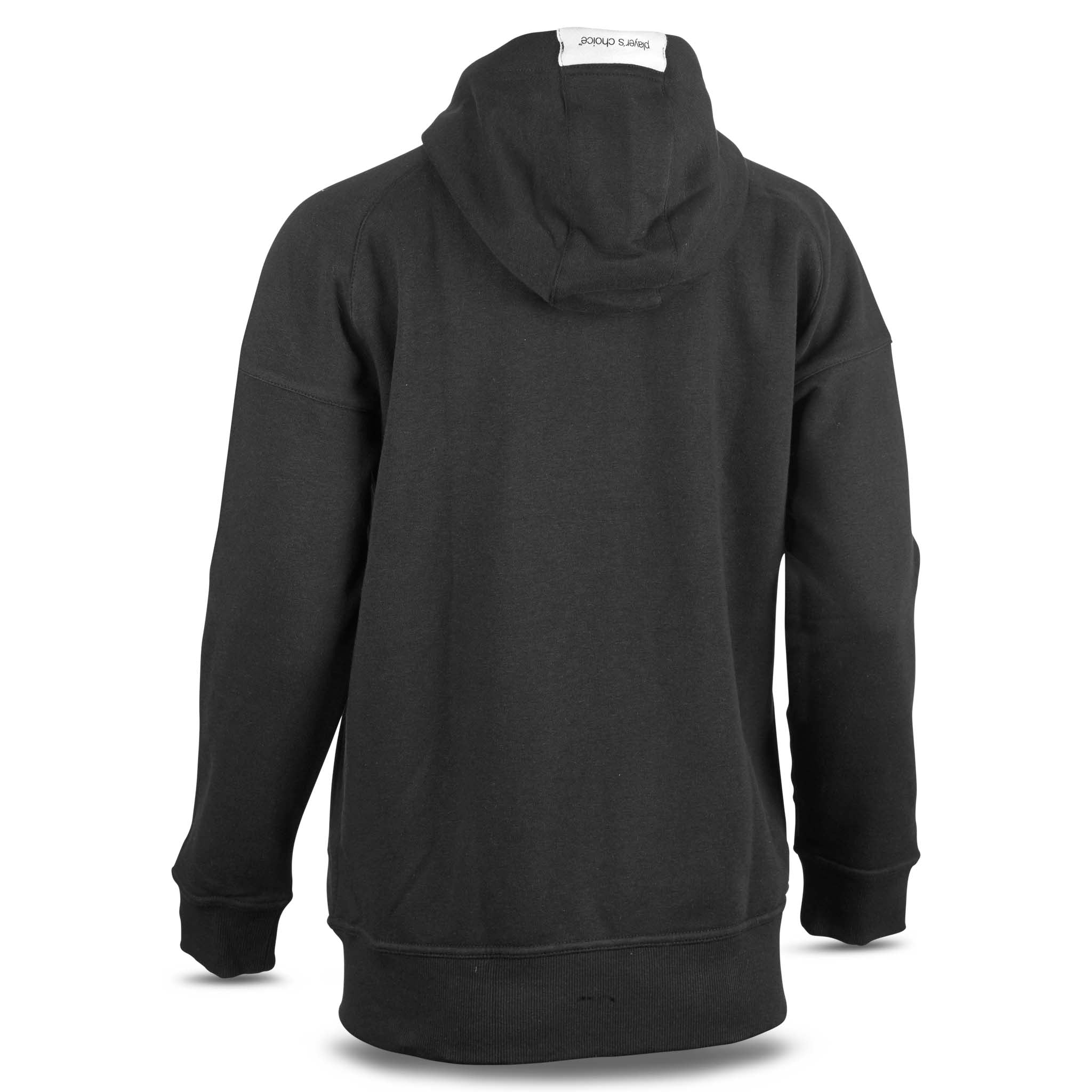 Svart Zip hoodie Oxford woman v25, fritidsklær, bakside med hette og ribbekanter.