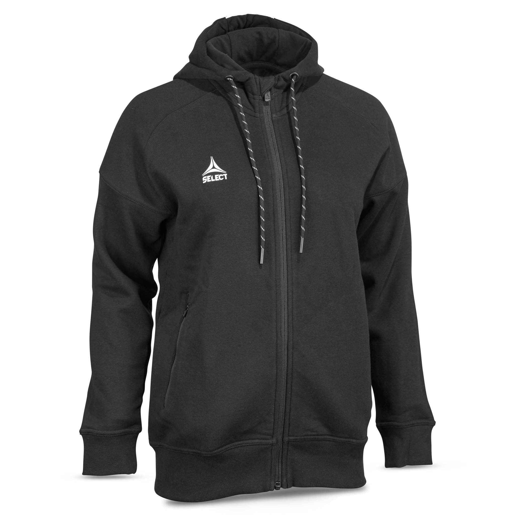 Svart Zip hoodie Oxford woman v25, fritidsklær, sett forfra med hette og glidelås