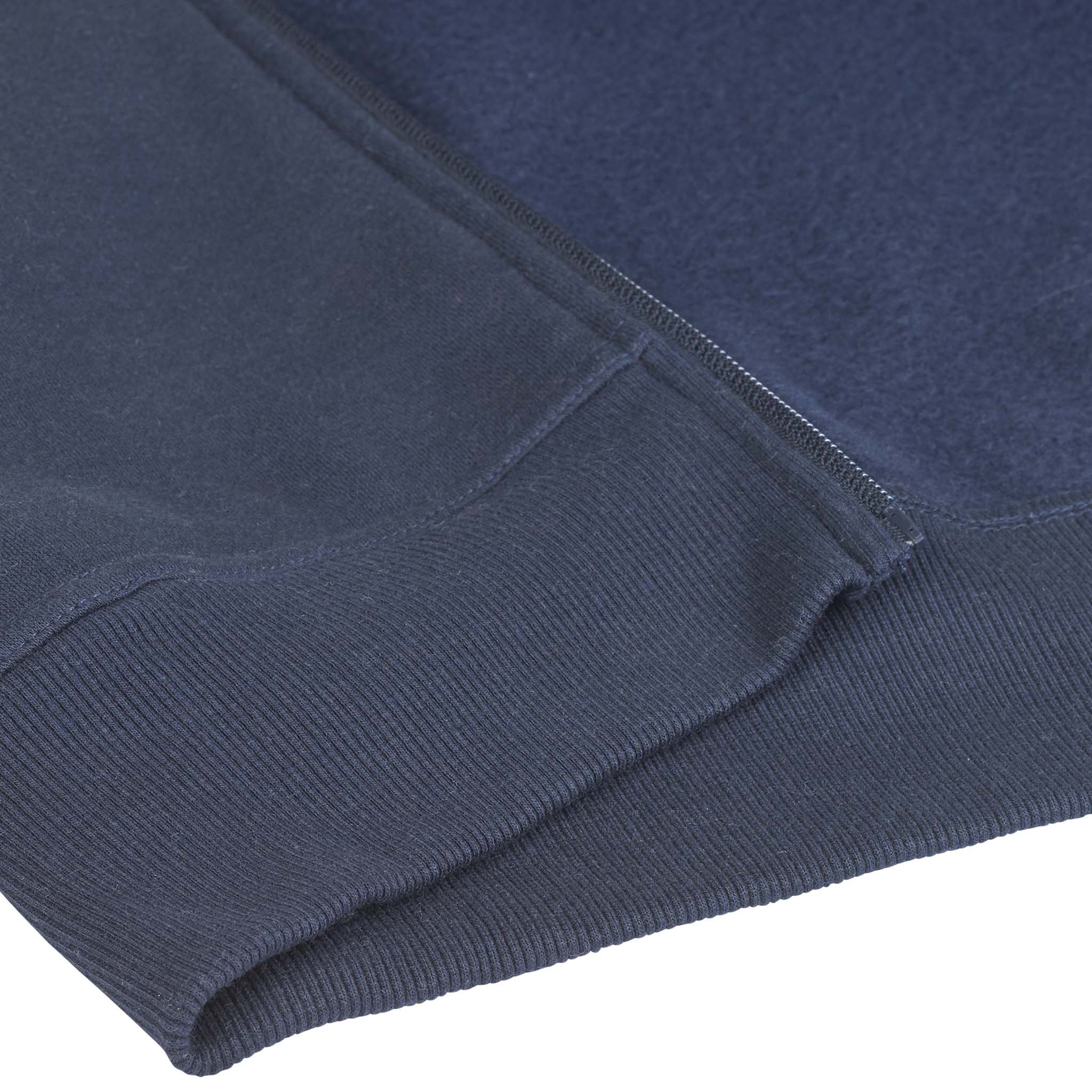 Nærbilde av marineblå Zip hoodie Oxford woman v25, fritidsklær, viser ribbekant og glidelåsdetalj