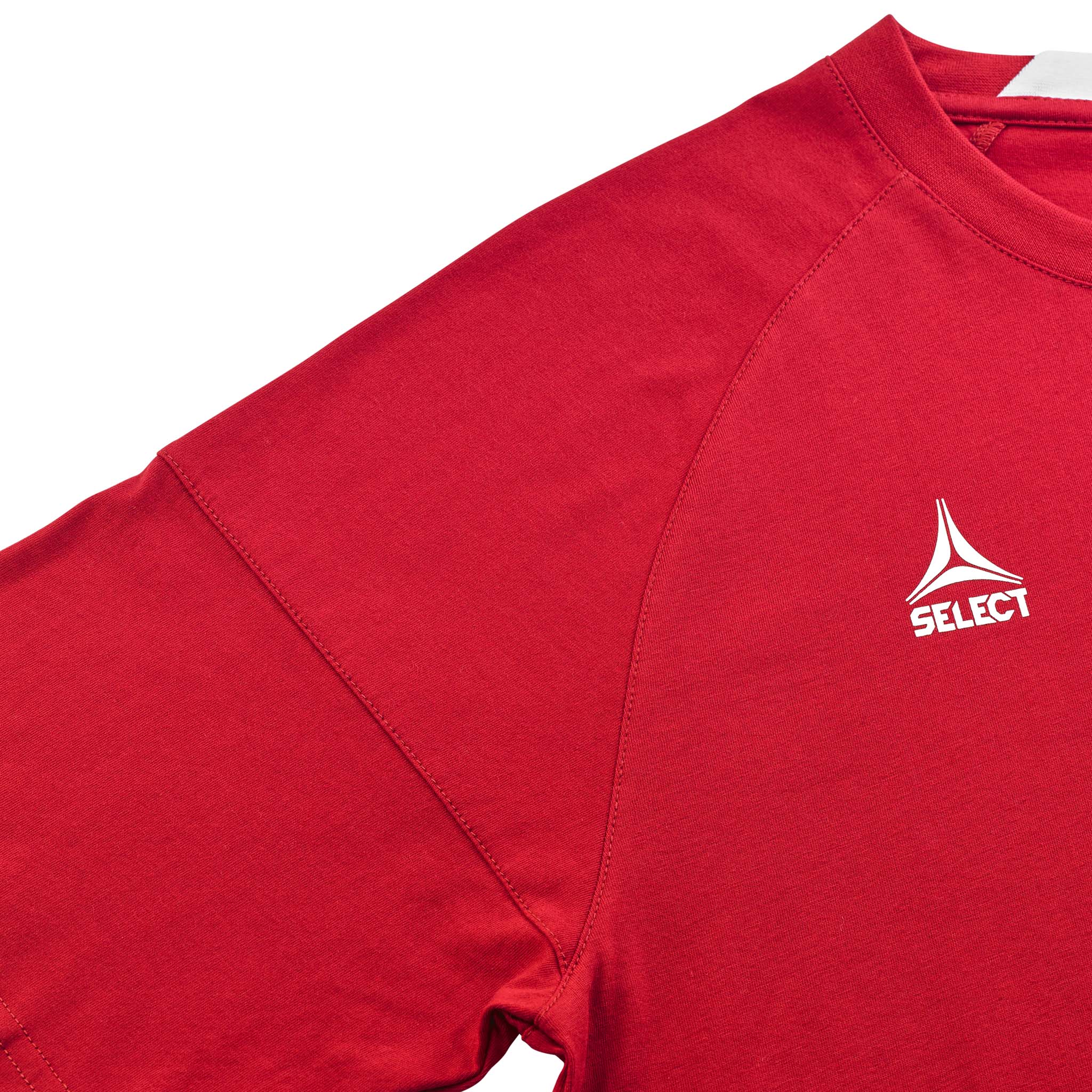Nærbilde av rød T-Shirt Oxford woman v25, fritidsklær, med hvit Select-logo på brystet