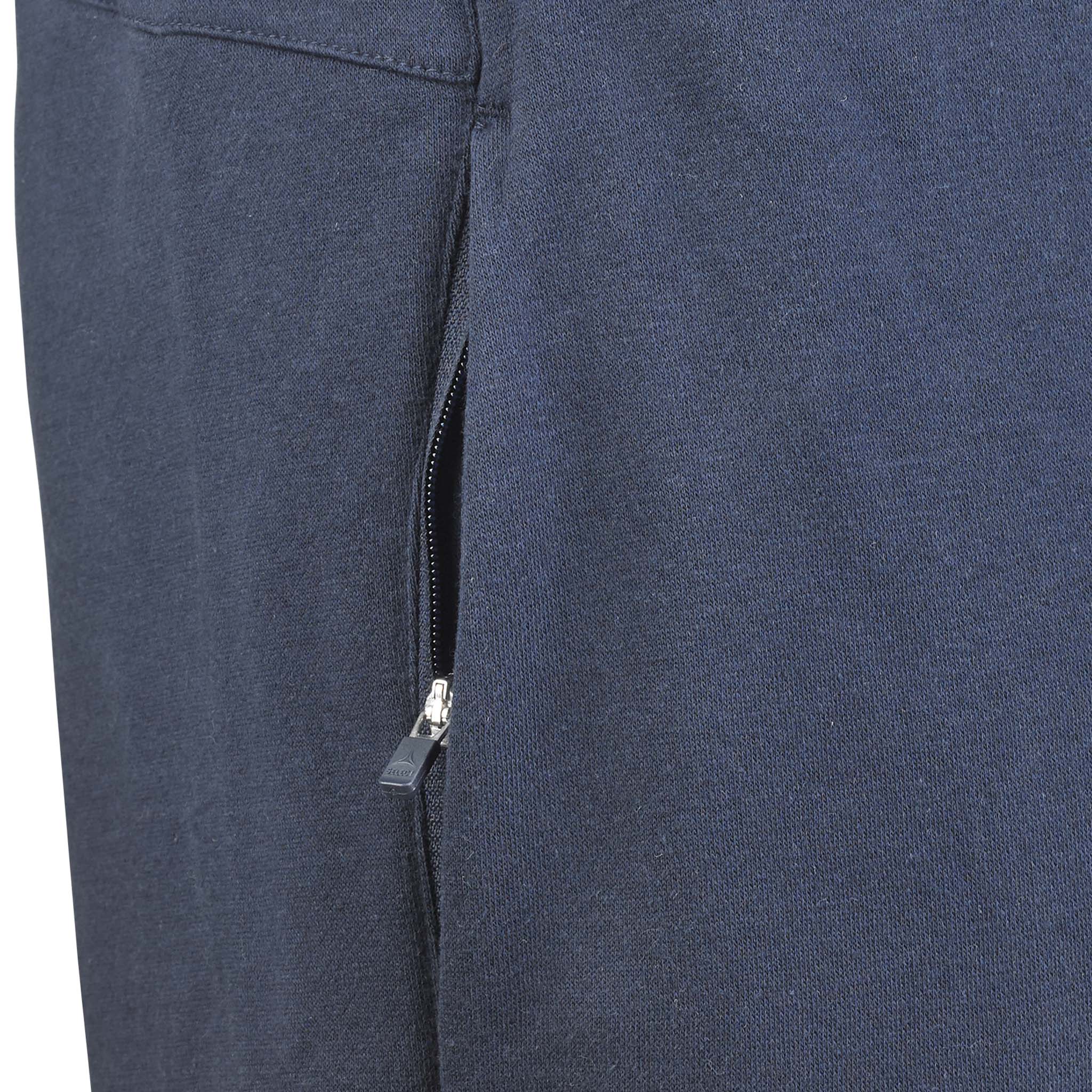 Nærbilde av marineblå Sweat shorts Oxford women v25 fritidsklær med detalj av sidelomme med glidelås.