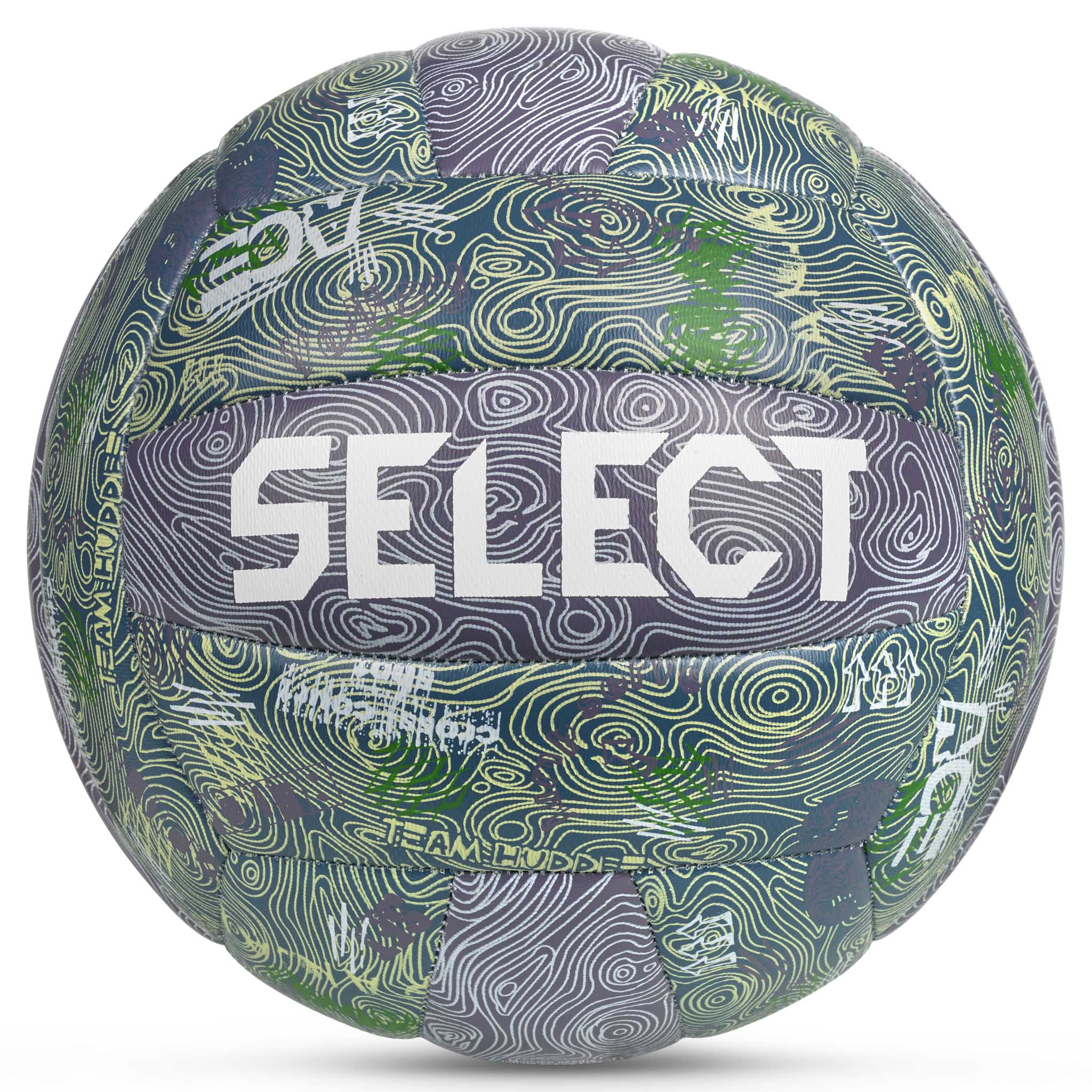 Beachvolleyball v26, Andre baller, forside, virvlende blått, lilla og grønt mønster med hvit SELECT-logo