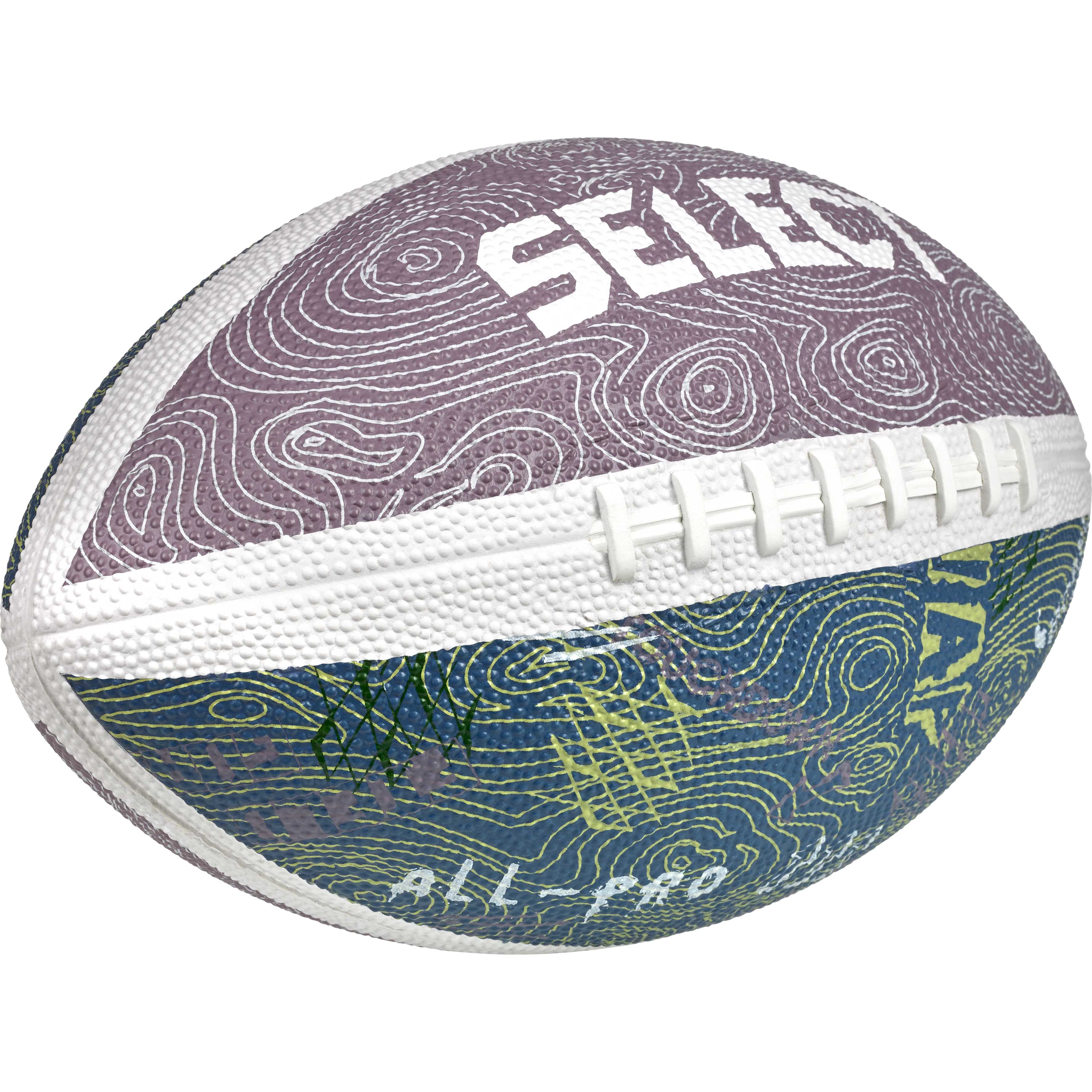 American football v26, Andre bolde, blå og lilla med hvide snørebånd, forside