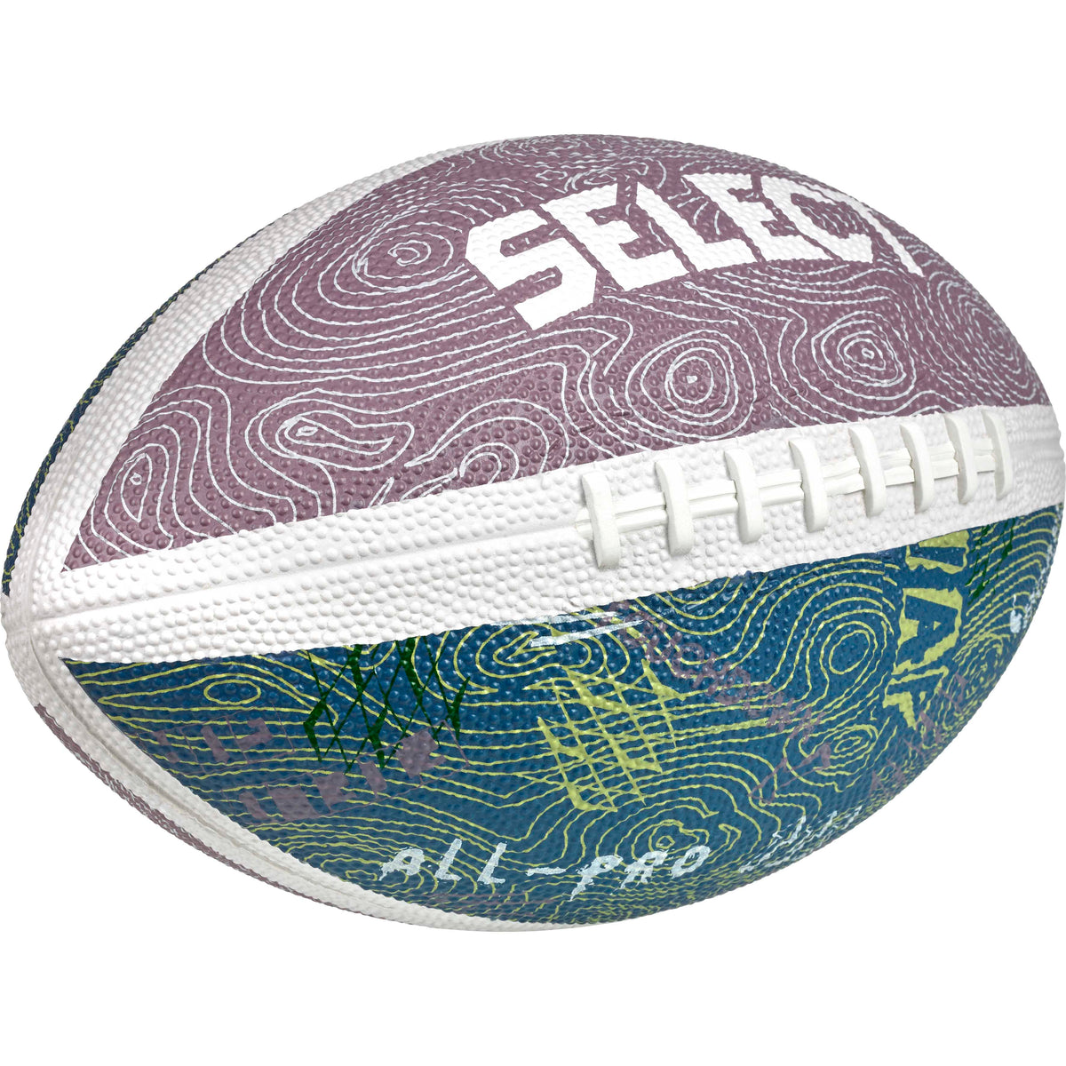 American football v26, Andre bolde, blå og lilla med hvide snørebånd, forside