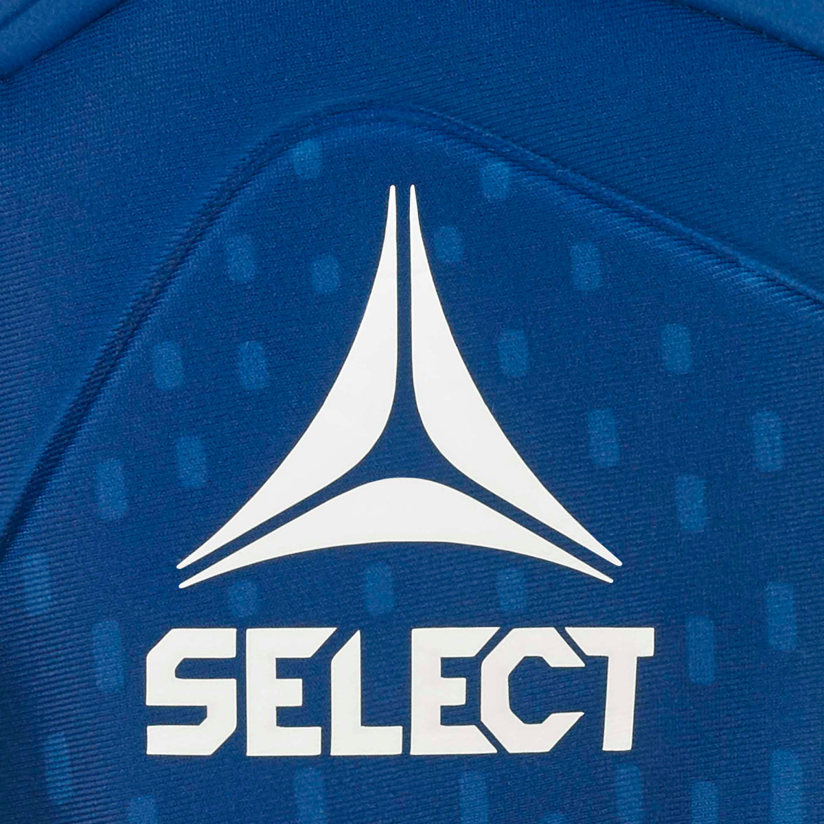 Nærbilde av blå 77 Super Grip v26 fotballkeeperhansker med hvit Select-logo på strukturert stoff