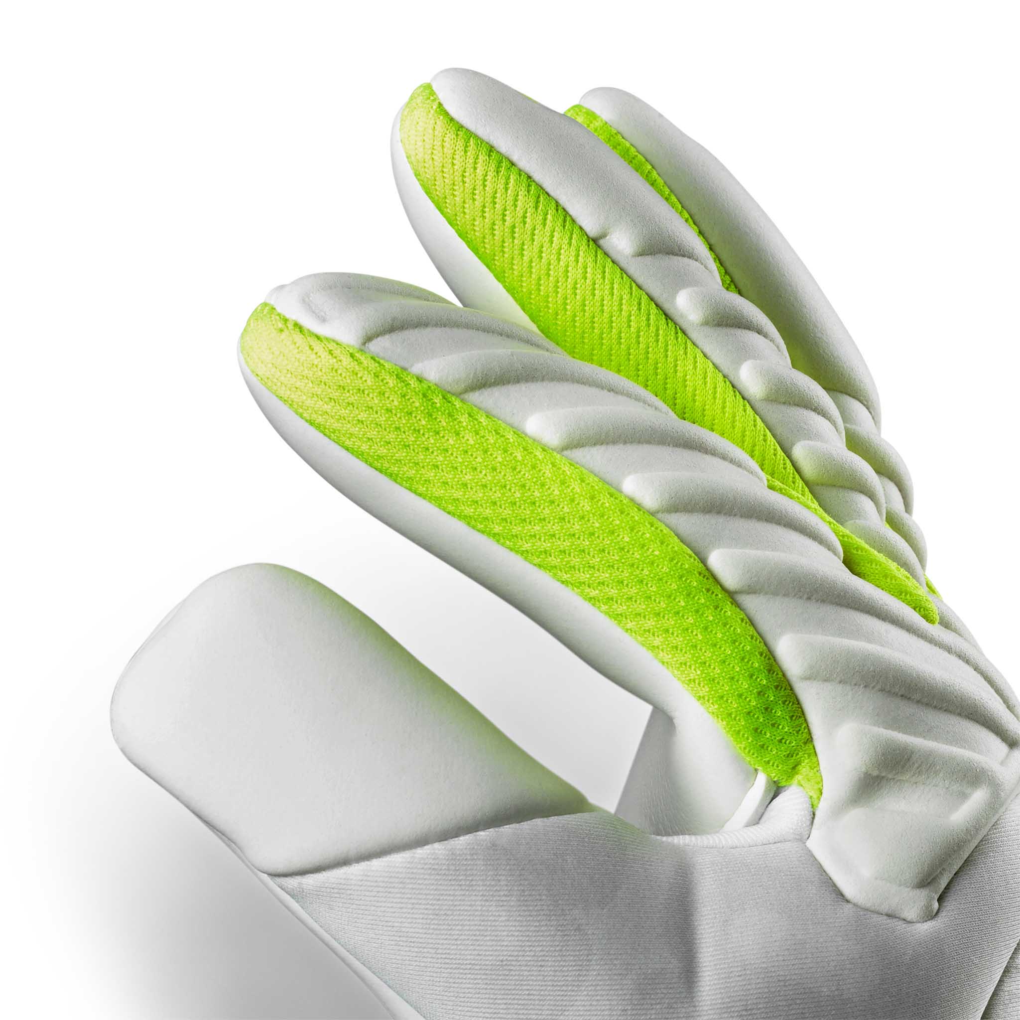 GK gloves 88 Kids v26 målmandshandsker, set fra højre side, hvid med grønne detaljer.