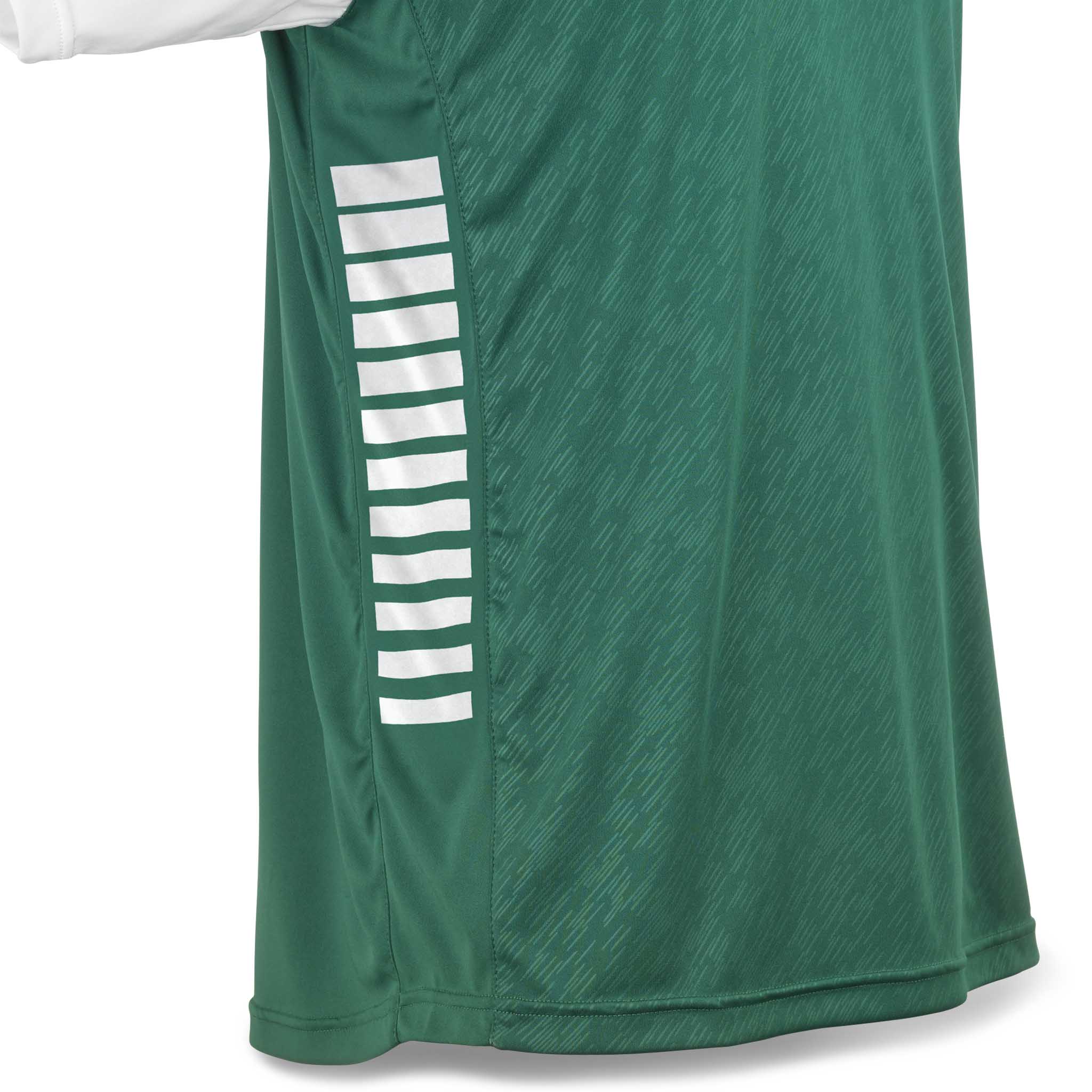 Nærbilde av grønn Player shirt S/S Pisa X med hvit stripet detalj, Match & Training wear