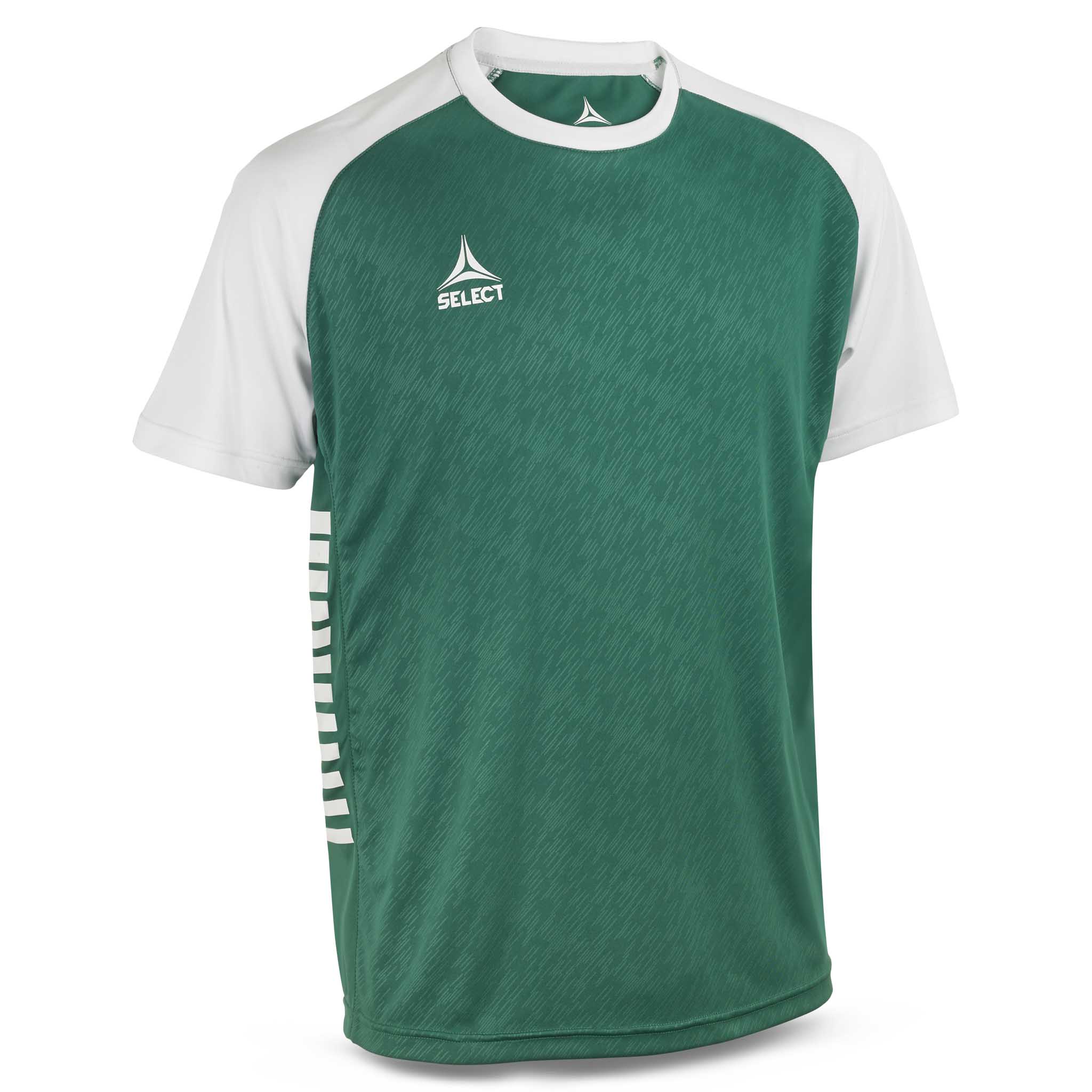 Forside av grønn og hvit Player shirt S/S Pisa X, Match & Training wear fotballtrøye.