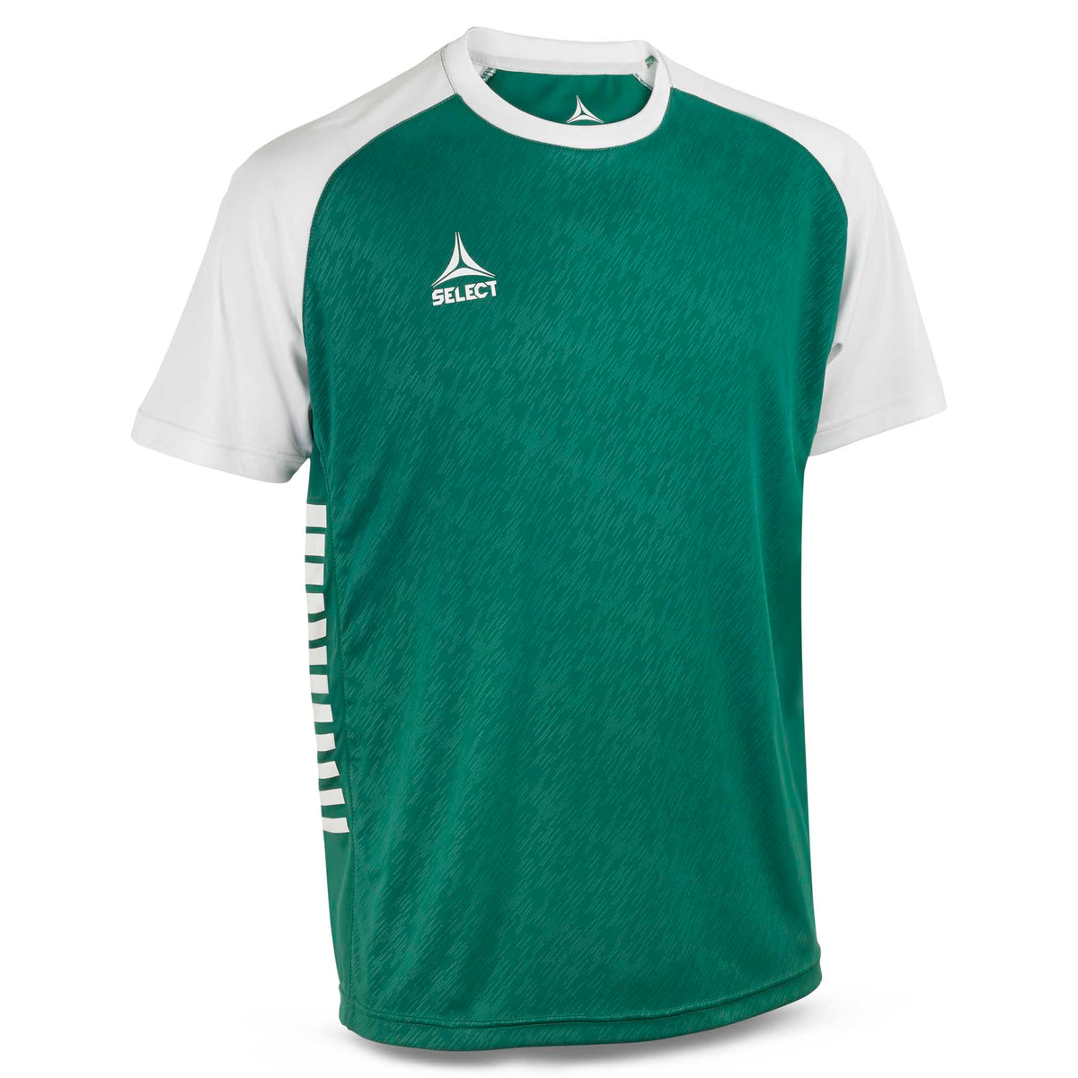 Forside av grønn og hvit Player shirt S/S Pisa X, Match & Training wear fotballtrøye.