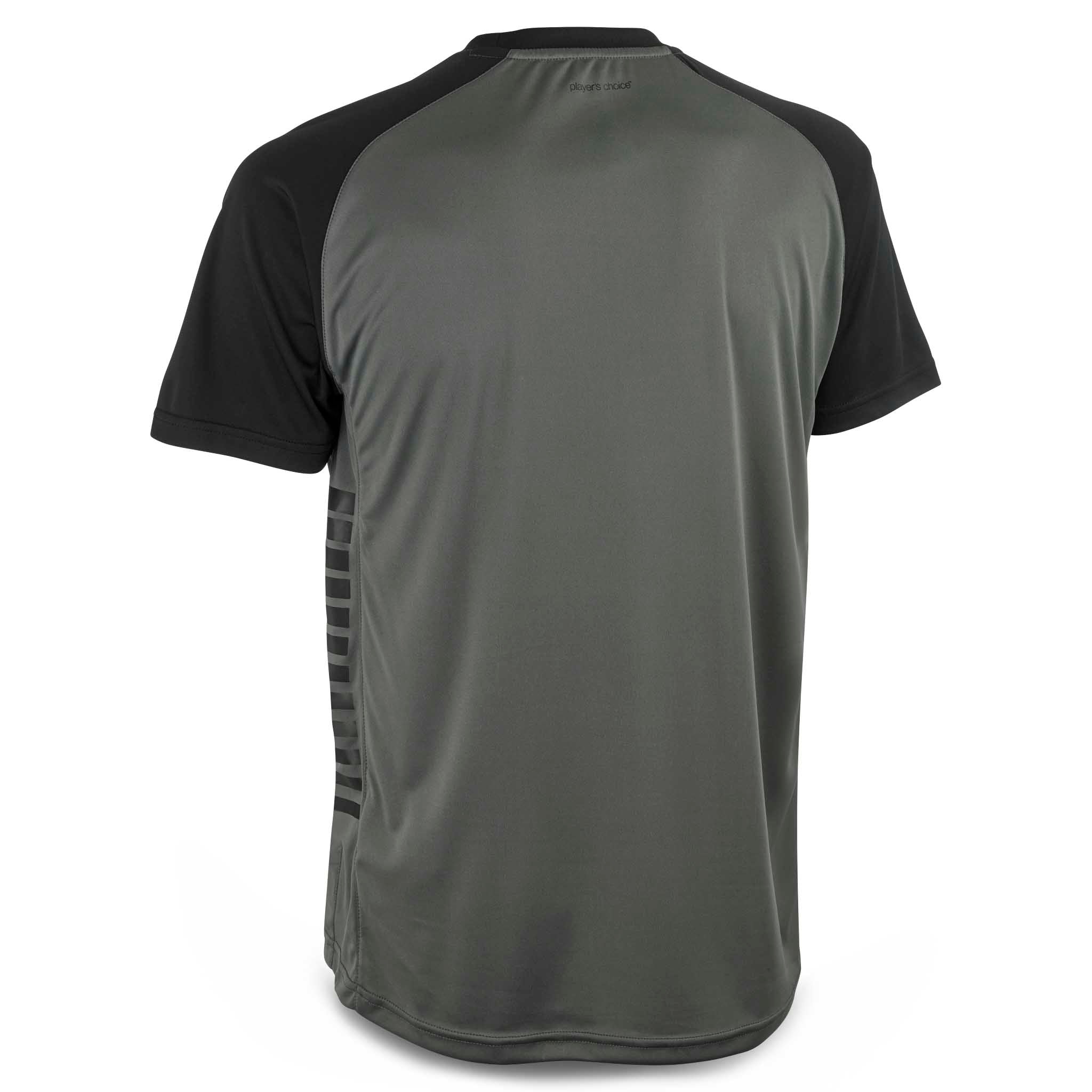 Bakside av grå og sort Player shirt S/S Pisa X, Match & Training fotballklær