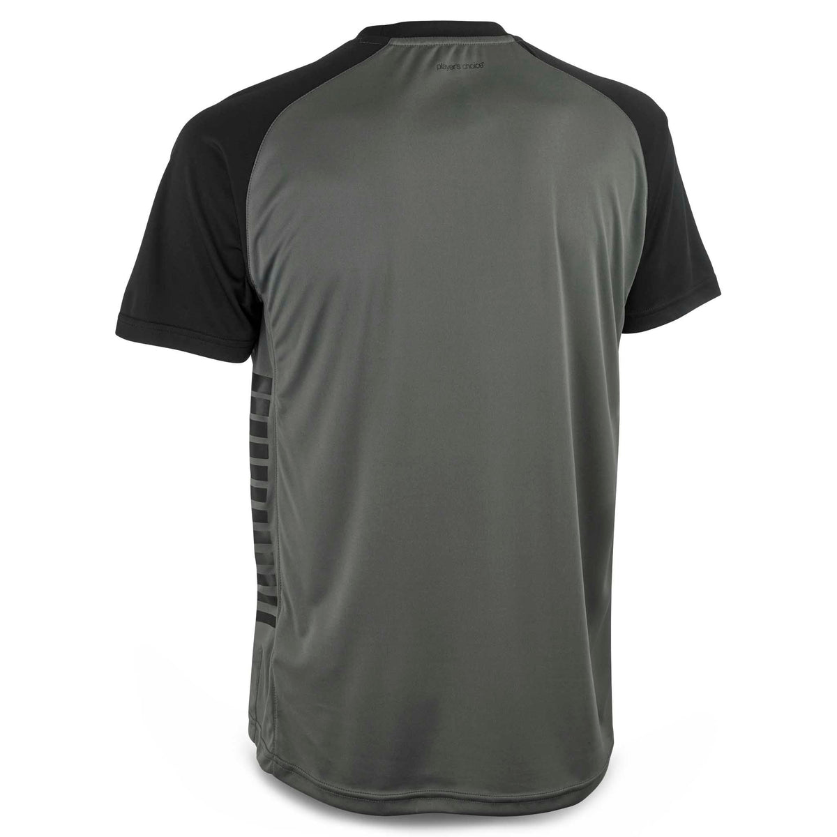 Bakside av grå og sort Player shirt S/S Pisa X, Match & Training fotballklær