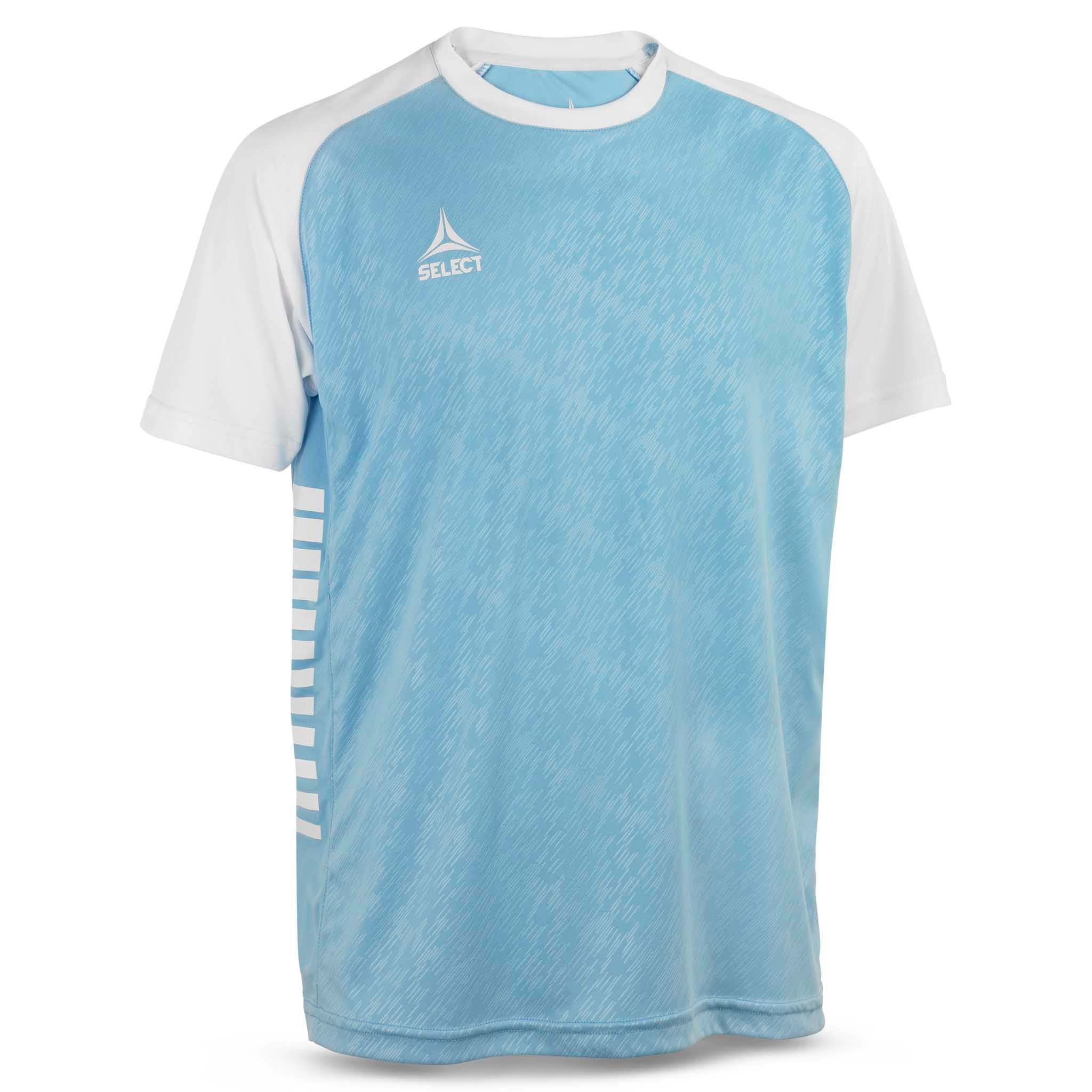 Forside av Player shirt S/S Pisa X, kamp- og treningstøy, i lyseblå med hvite ermer