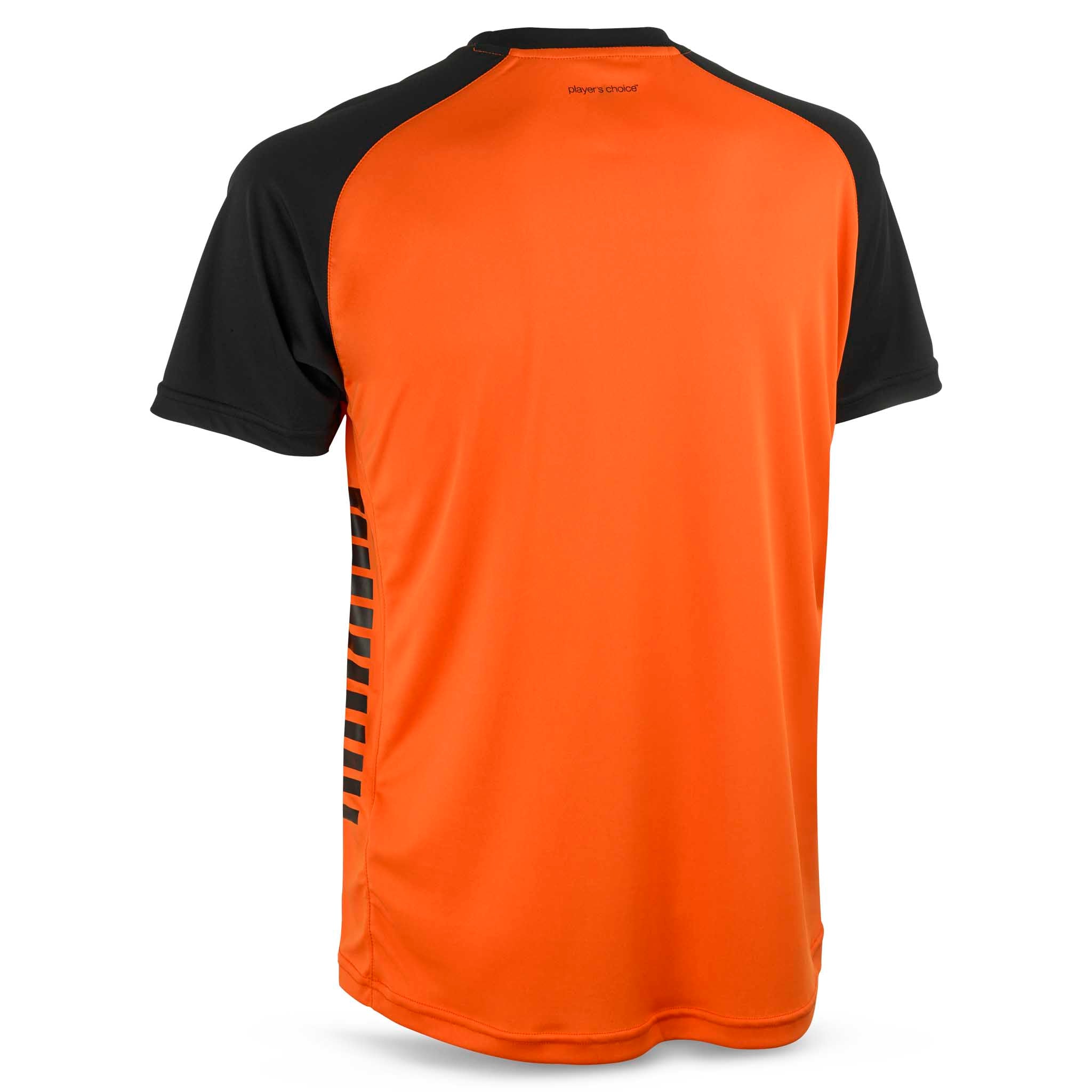 Player shirt S/S Pisa X, Match & Training wear, oransje med svarte ermer, sett bakfra.