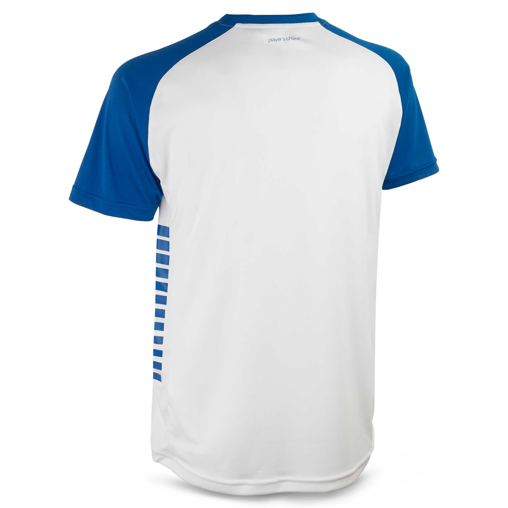 Bakside av hvit og blå Player shirt S/S Pisa X, Match & Training wear fotballtrøye