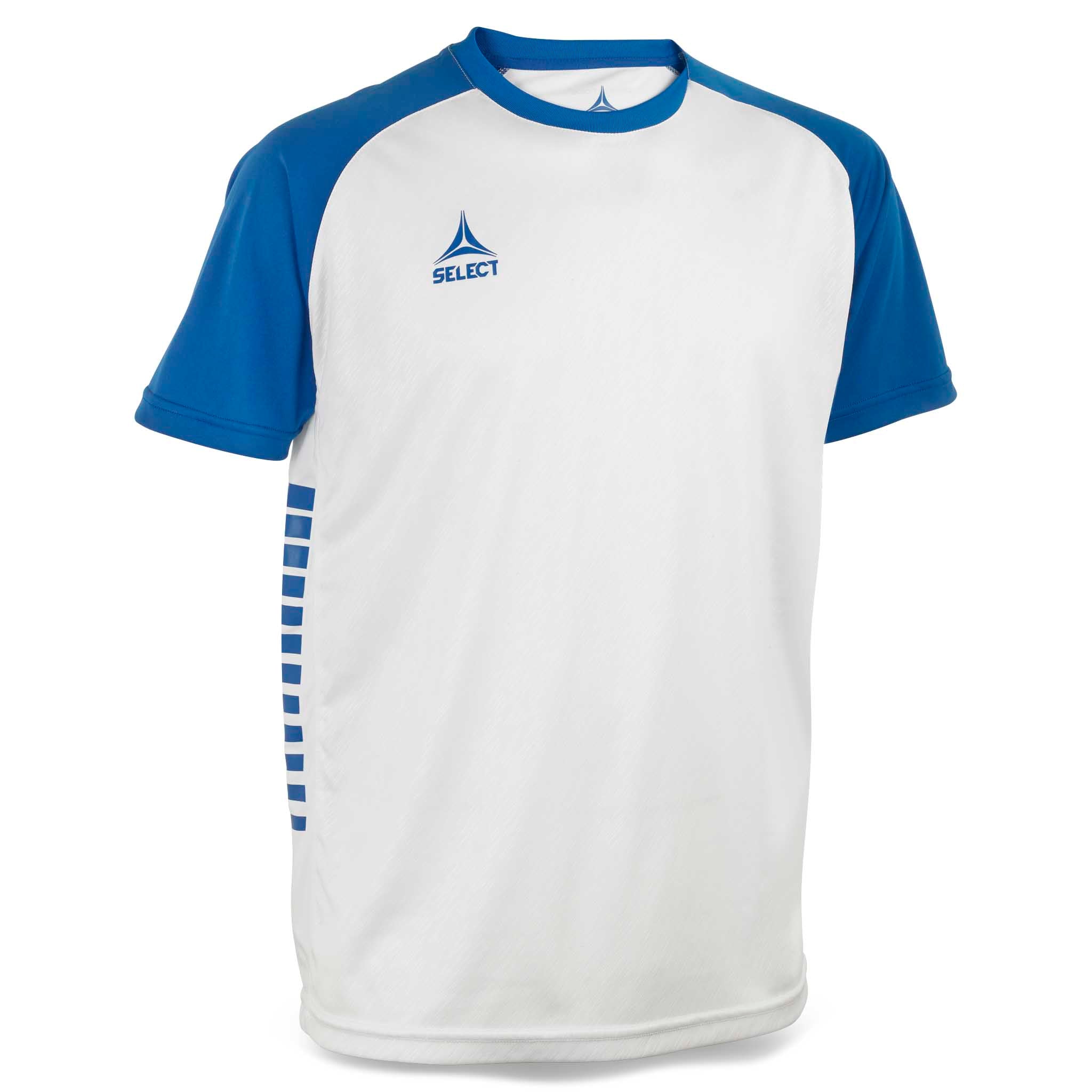 Forside av hvit og blå Player shirt S/S Pisa X, fotball Match & Training wear