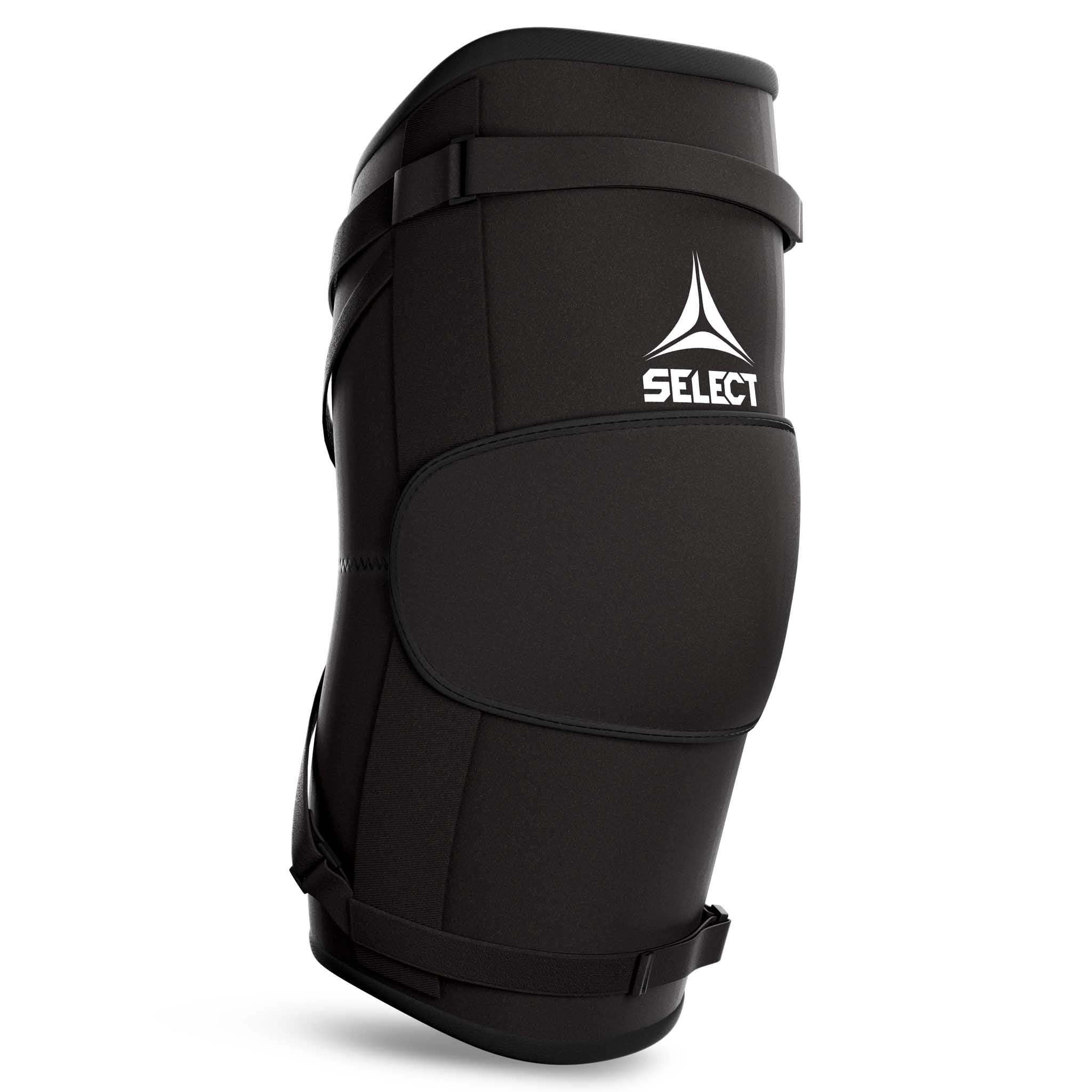 Svart Elbow Support Splint, sportsstøtte, forside med hvit logo og justerbare stropper.