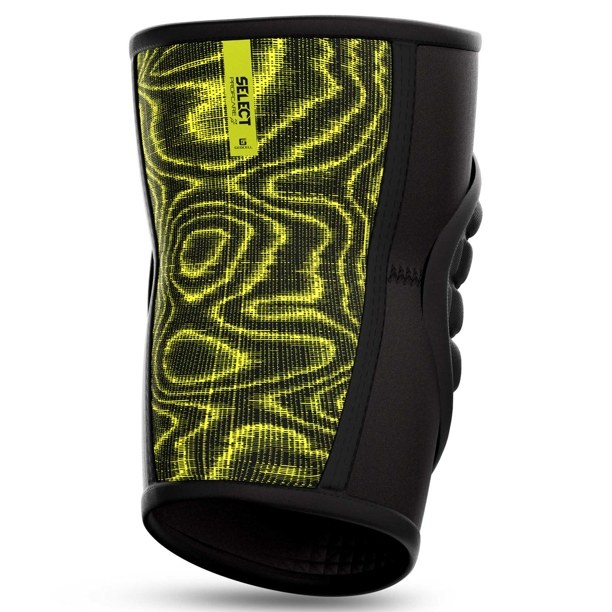 Knee Protection 2 sportsstøtte, bagside, sort med grønt bølgemønster.