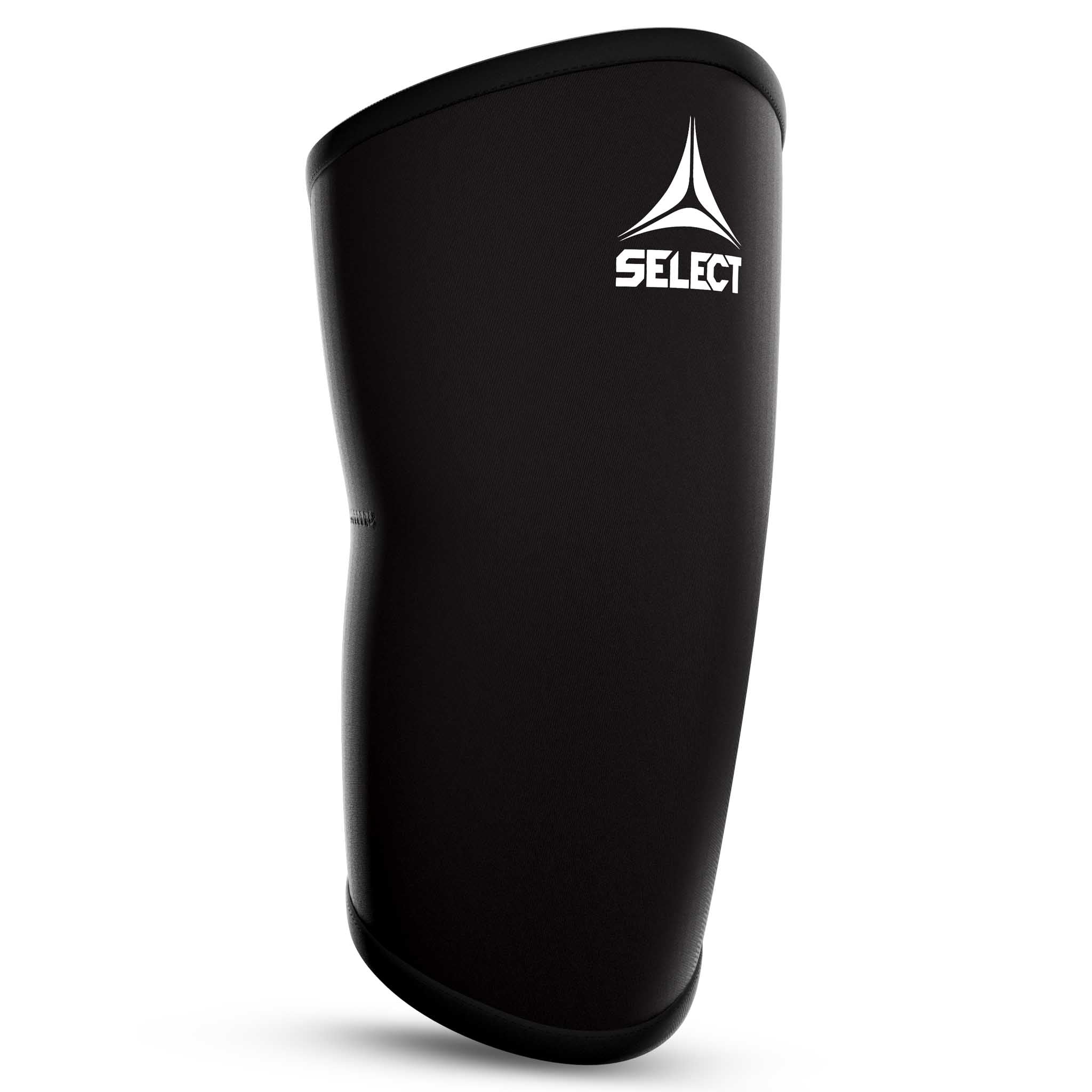 Forside av sort Knee Support sportsstøtte med hvit logo