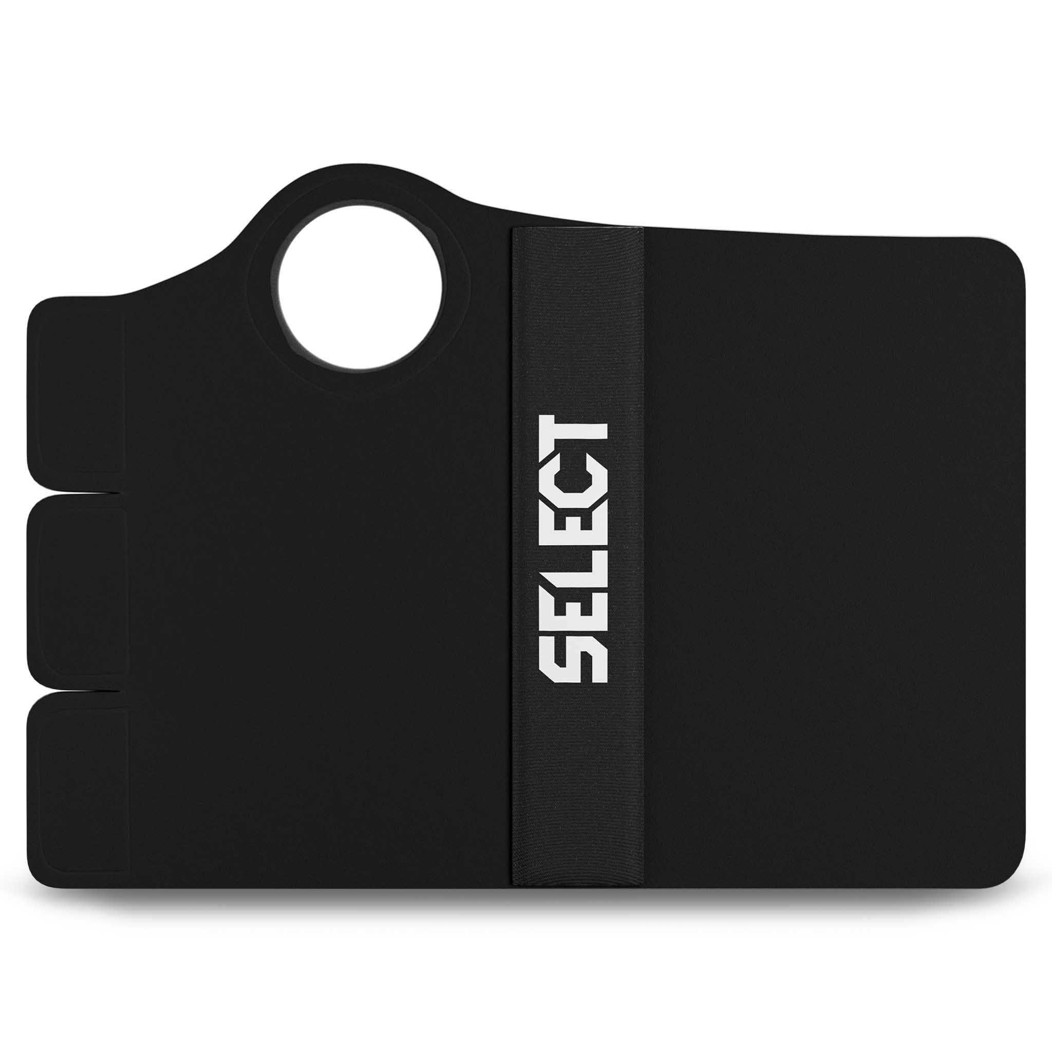 Forside av sort Wrist Support 3 R sportsstøtte med hvit Select-logo.