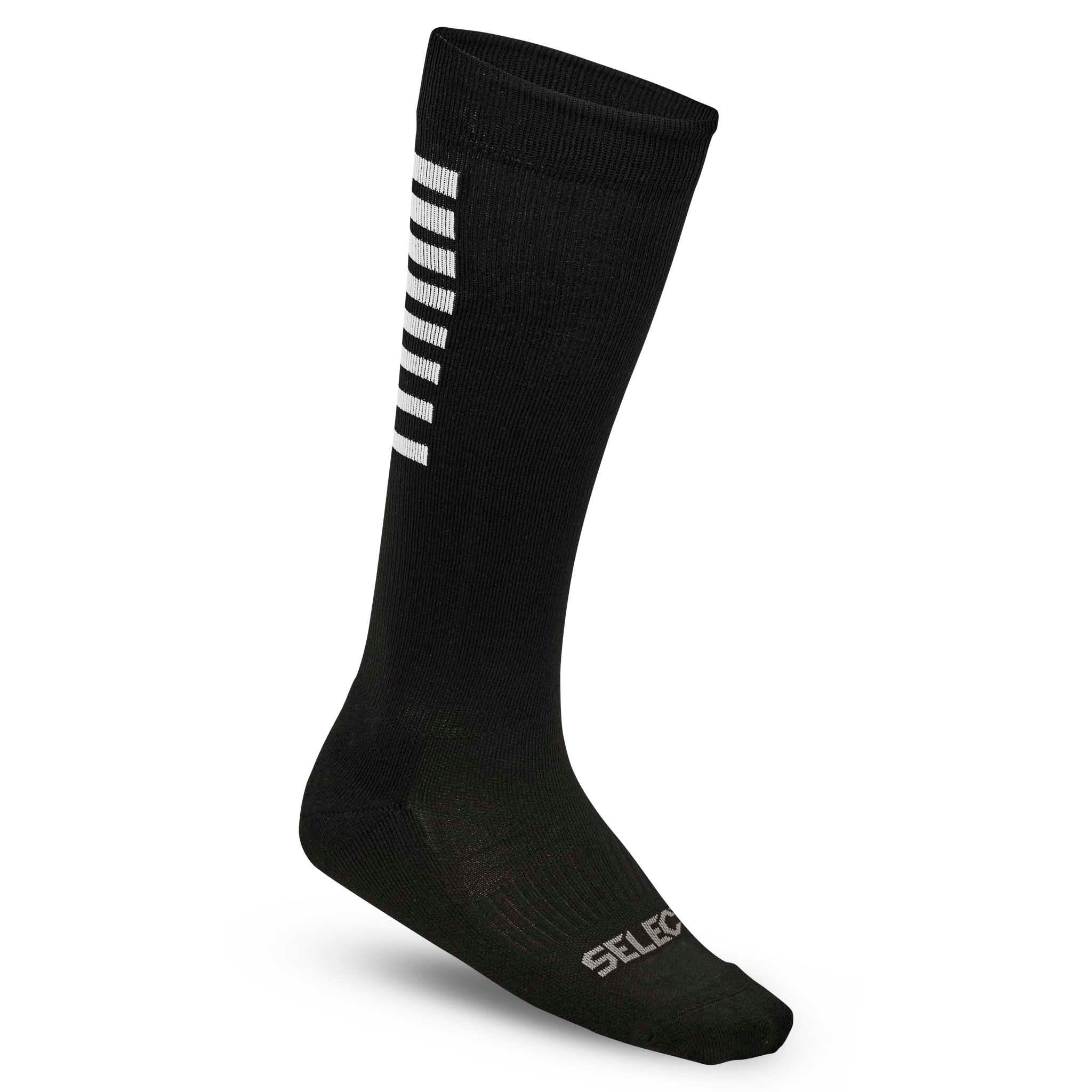 Svart Sports sock Long v25, Match & Training wear, forside med hvit stripedetalj.