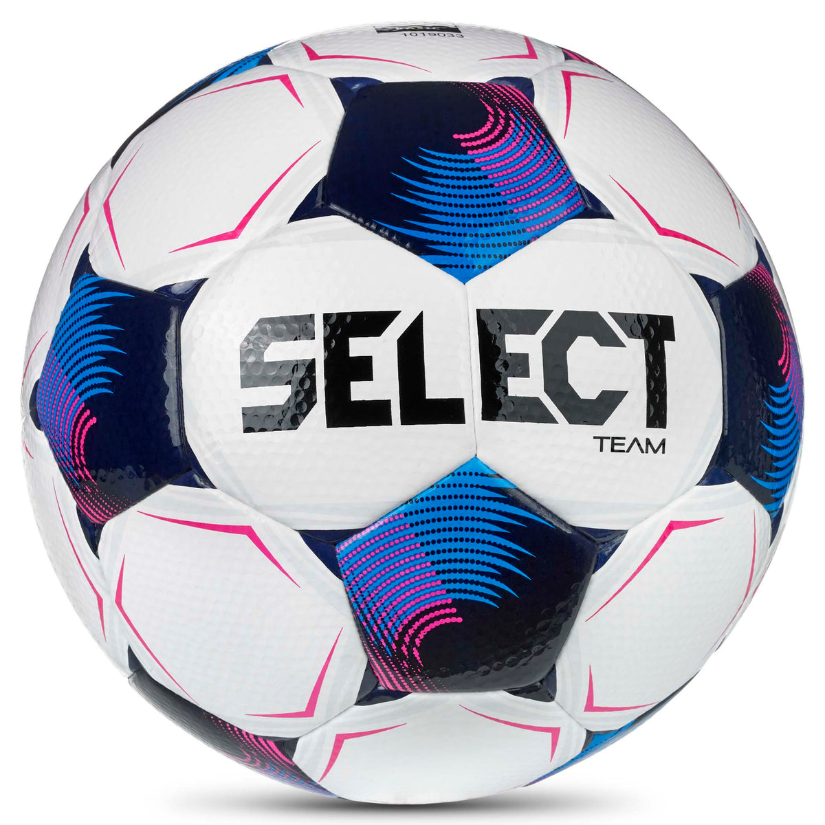 Team v26 fotball, forside, hvit med blå, marineblå og rosa paneldesign.