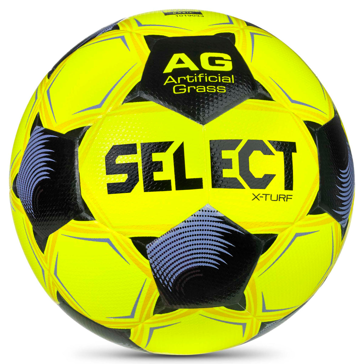 Forside av gul og lilla X-Turf v26 fotball for kunstgress